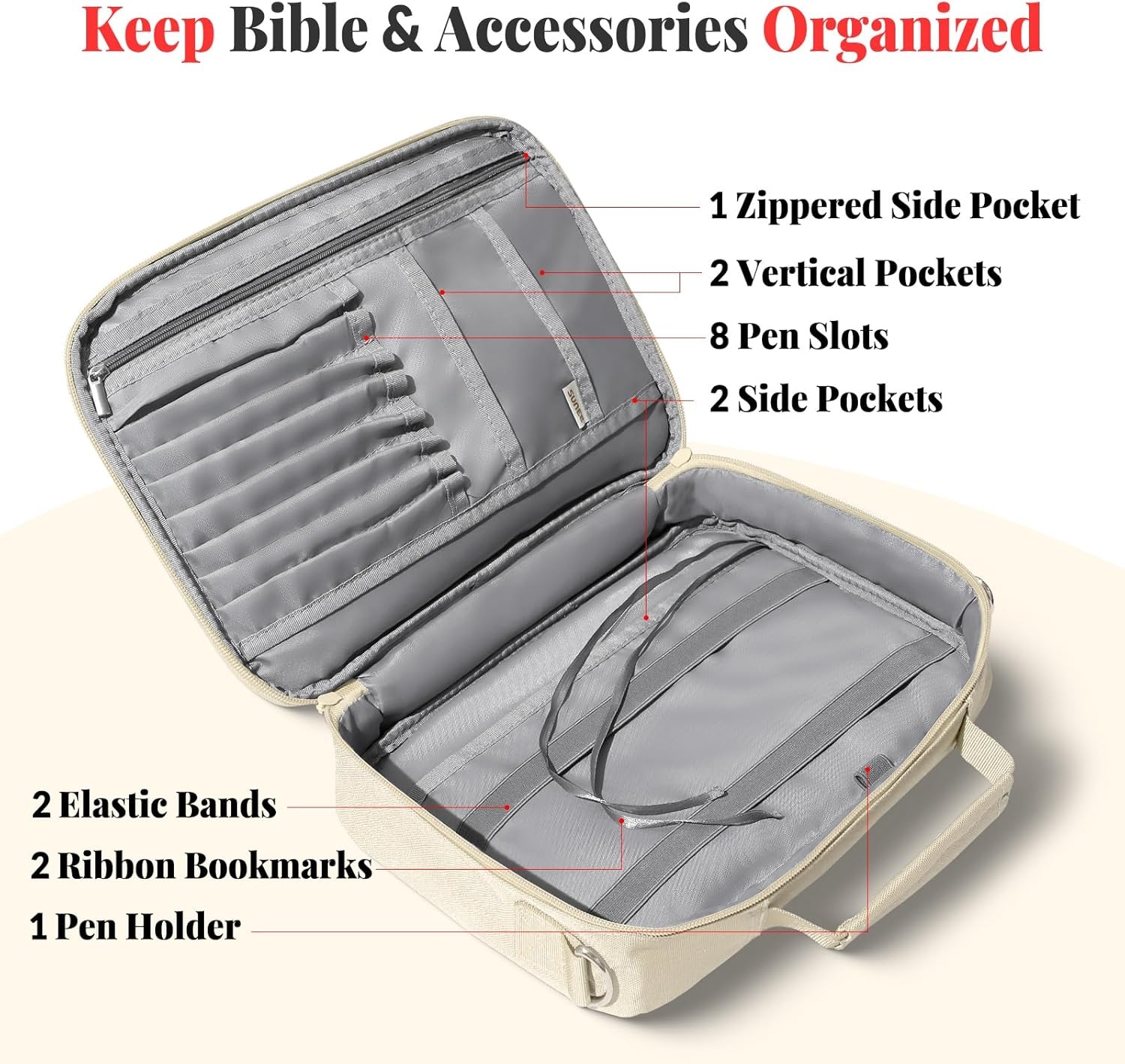 image:imageSUNEE Bible Cover for Women Large Bible Bag wShoulder Strap Carrying Book Case wPen Slots and Zippered Pocket Gift for Women amp Men Sage GreenBeige