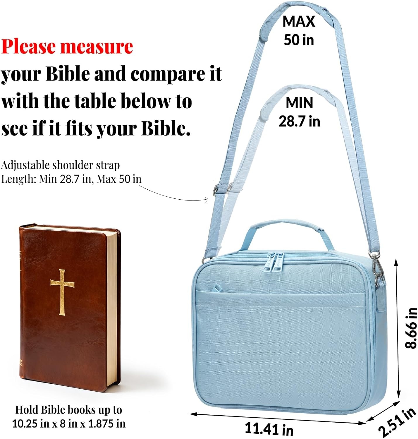 image:imageSUNEE Bible Cover for Women Large Bible Bag wShoulder Strap Carrying Book Case wPen Slots and Zippered Pocket Gift for Women amp Men Sage GreenBlue