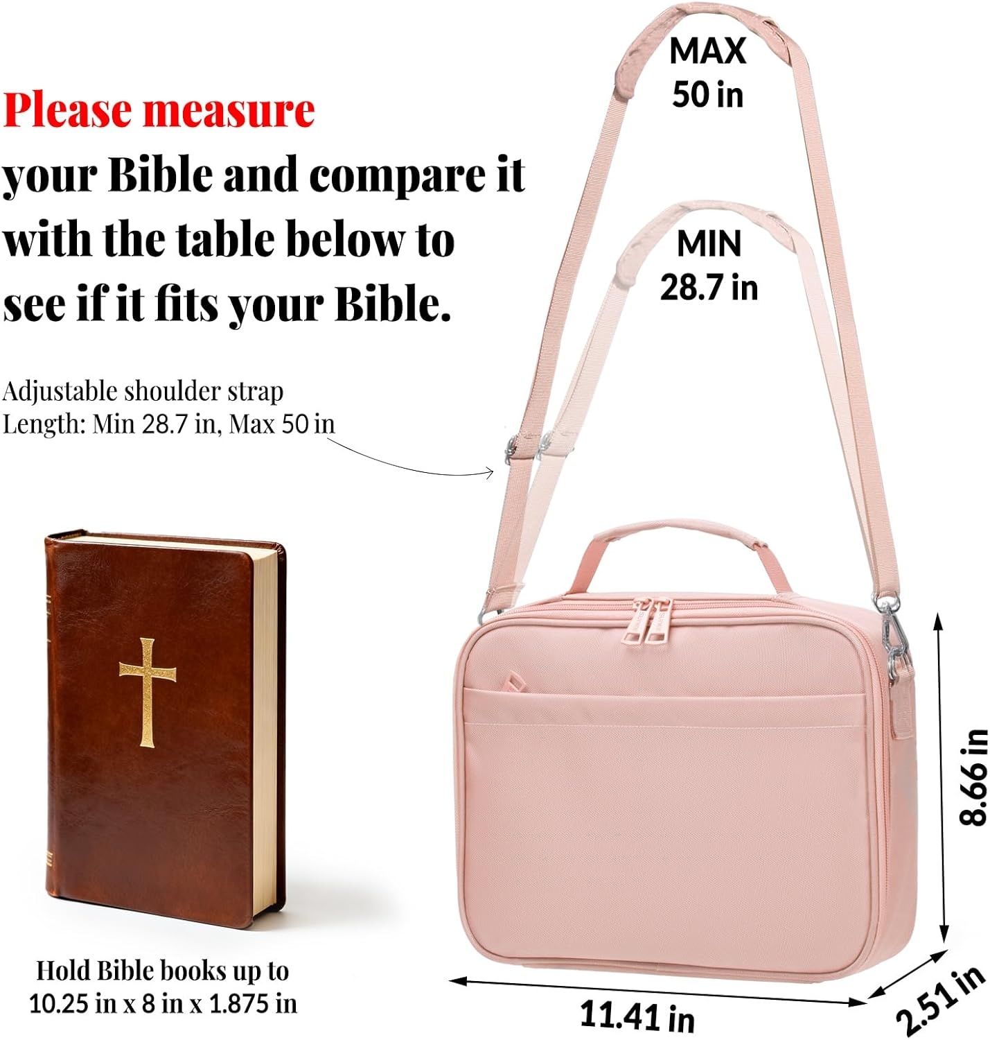 image:imageSUNEE Bible Cover for Women Large Bible Bag wShoulder Strap Carrying Book Case wPen Slots and Zippered Pocket Gift for Women amp Men Sage GreenPink