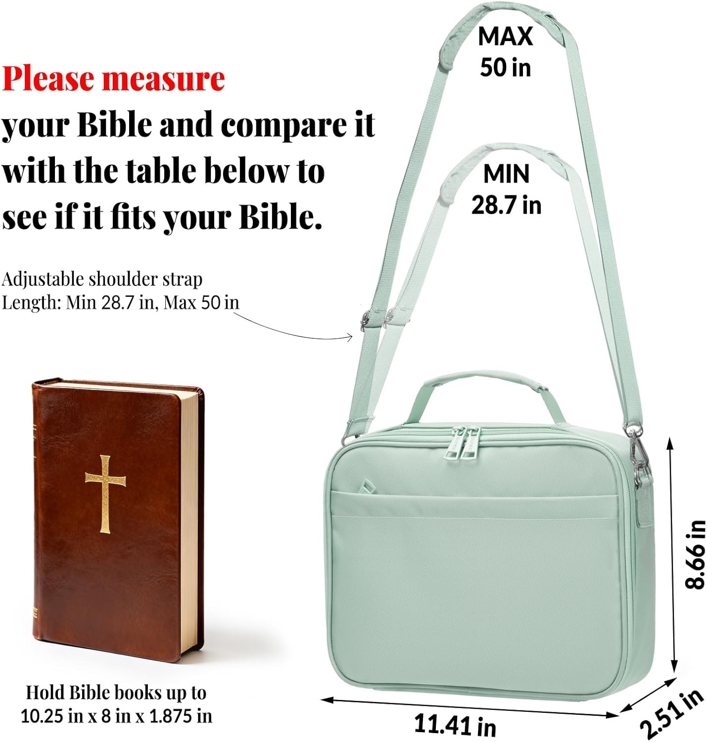 image:imageSUNEE Bible Cover for Women Large Bible Bag wShoulder Strap Carrying Book Case wPen Slots and Zippered Pocket Gift for Women amp Men Sage GreenSage Green