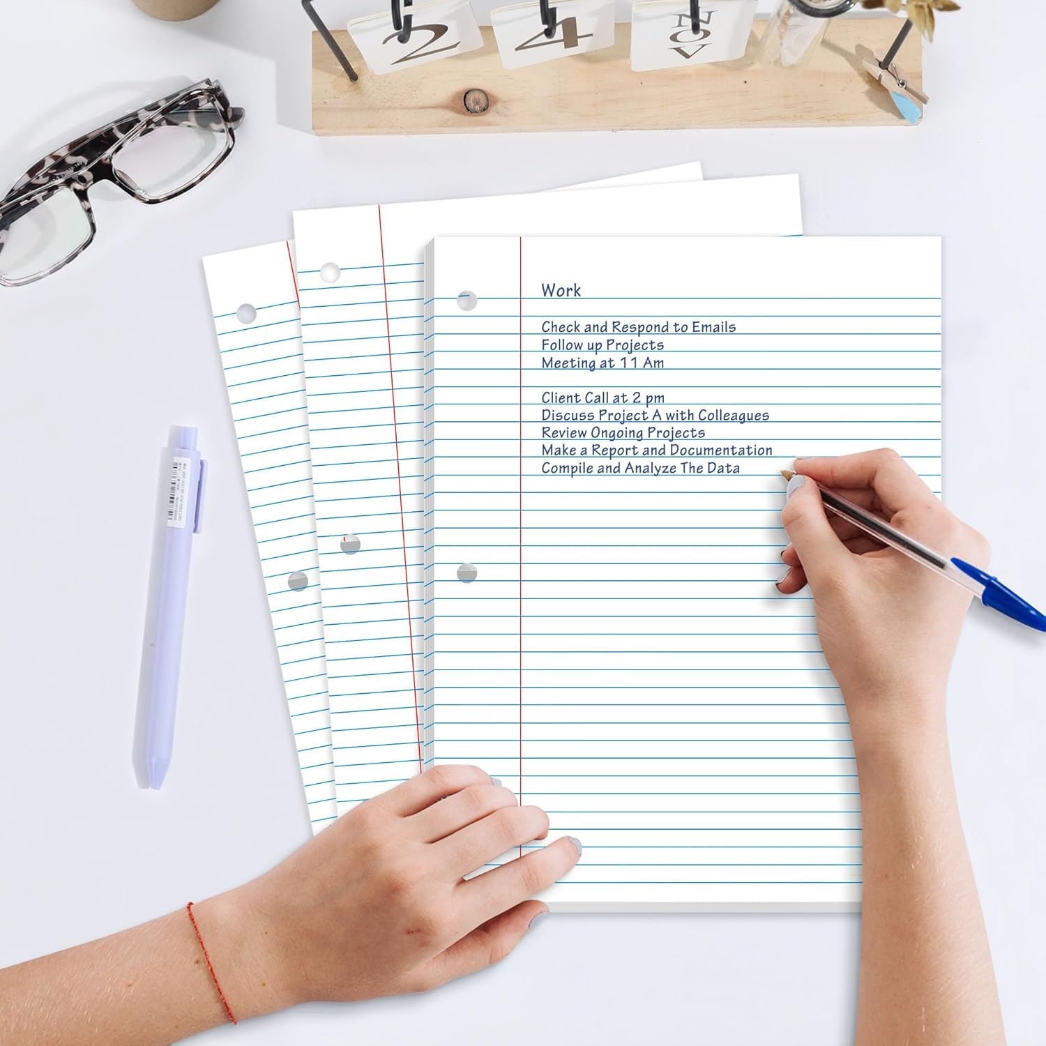 image:imageSUNEE Loose Leaf Paper 450 Sheets 3 Pack Wide Ruled Paper 8 x 1012 Inch Filler Paper 3 Hole Punch Binder Paper Loose Leaf Notebook Paper 150 SheetsPackWhite