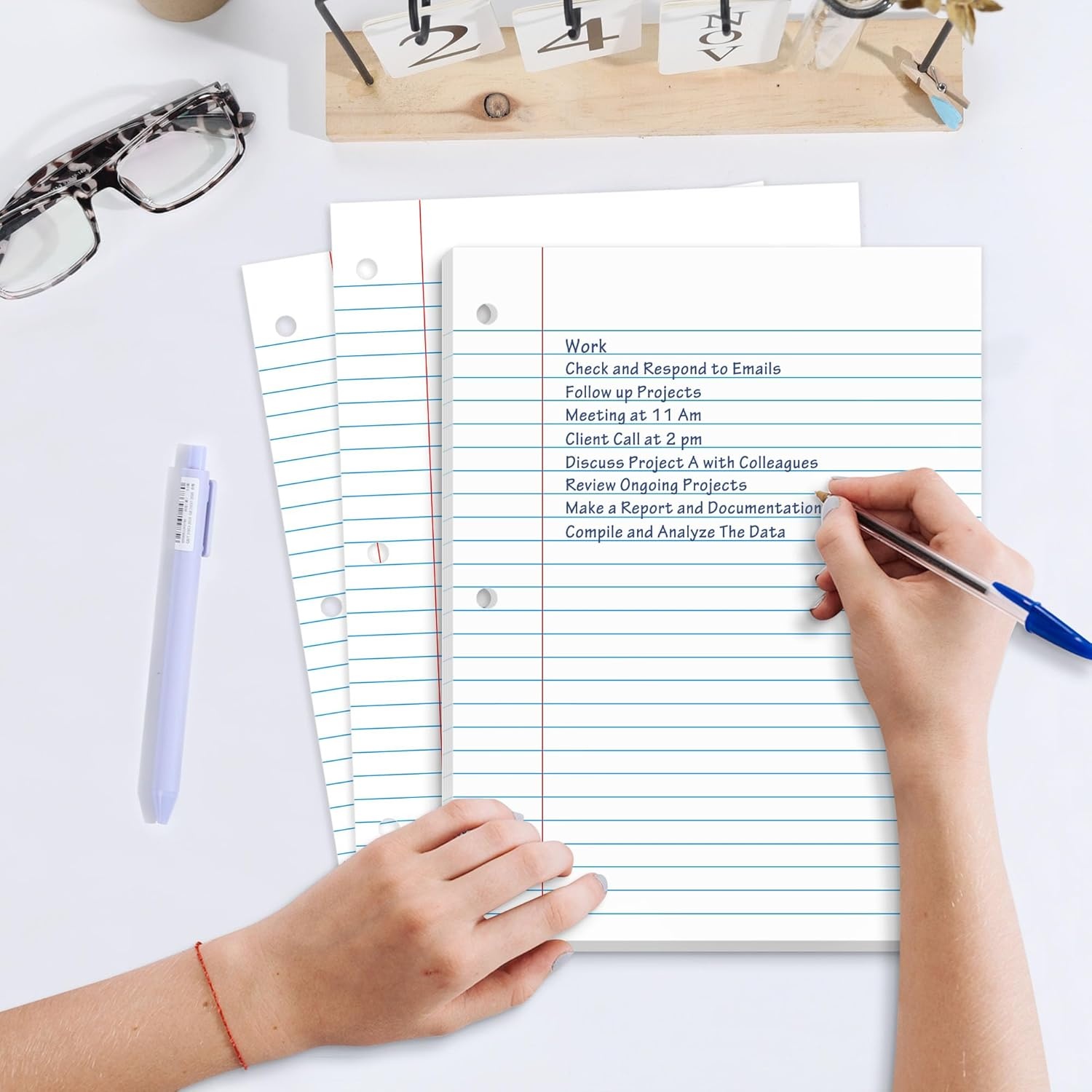 image:imageSUNEE Loose Leaf Paper 450 Sheets 3 Pack Wide Ruled Paper 8 x 1012 Inch Filler Paper 3 Hole Punch Binder Paper Loose Leaf Notebook Paper 150 SheetsPackWhite