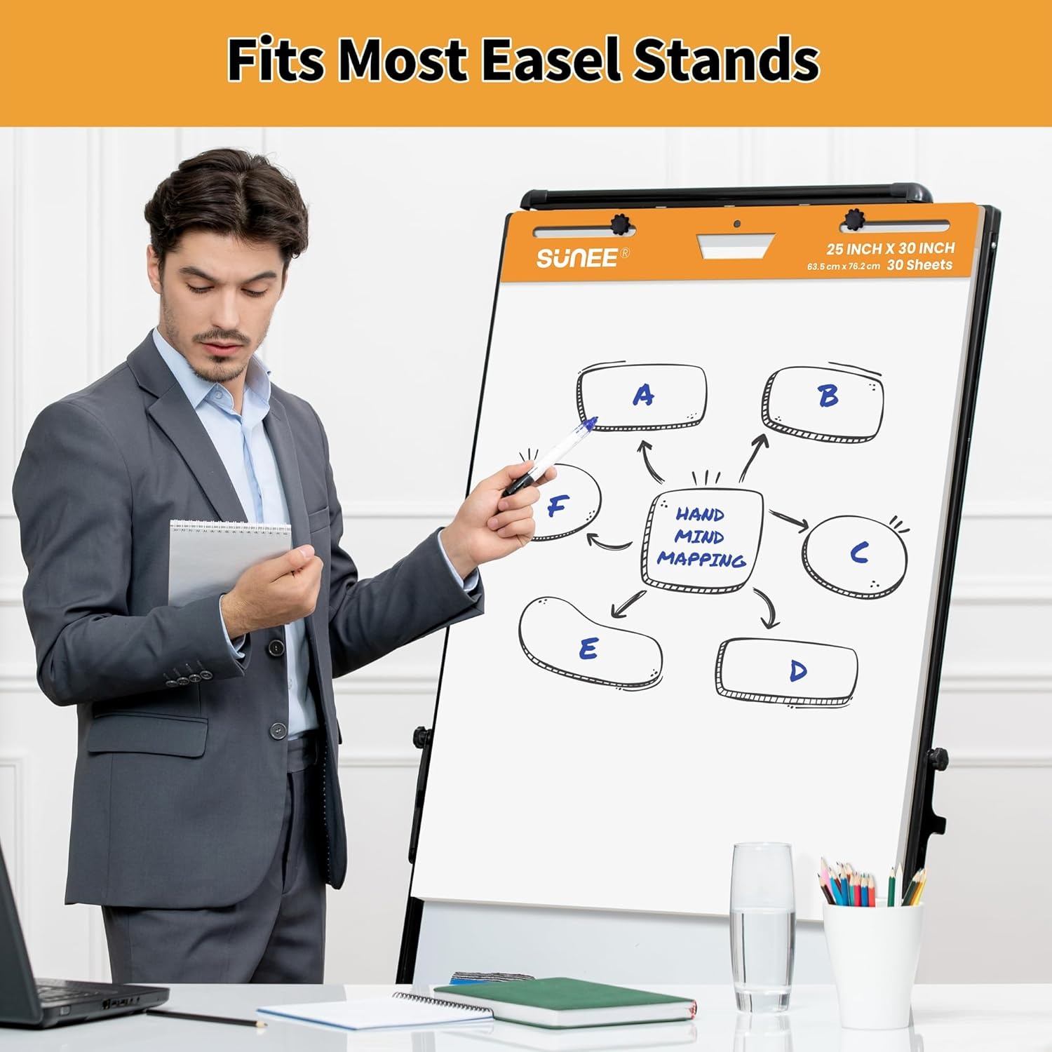 image:imageSUNEE Sticky Easel Pads 25 x 30 Inches Chart Paper 6 Pack Self Stick Easel Paper for White Board Large White Premium Self Stick Flip Chart Paper 30 SheetsPad 6 Pads