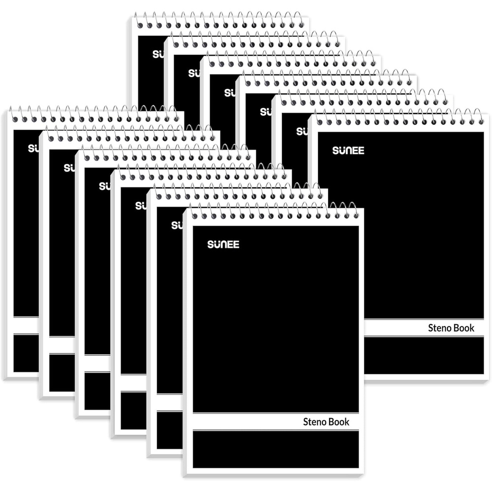 image:imageSUNEE 12 Pack Steno Pads 6x9 Gregg Rule 60 Sheets Spiral Notebook 6x9 White Paper Take Notes with Top Spiral Notebook for School University College Work Office Black12 PackBlack