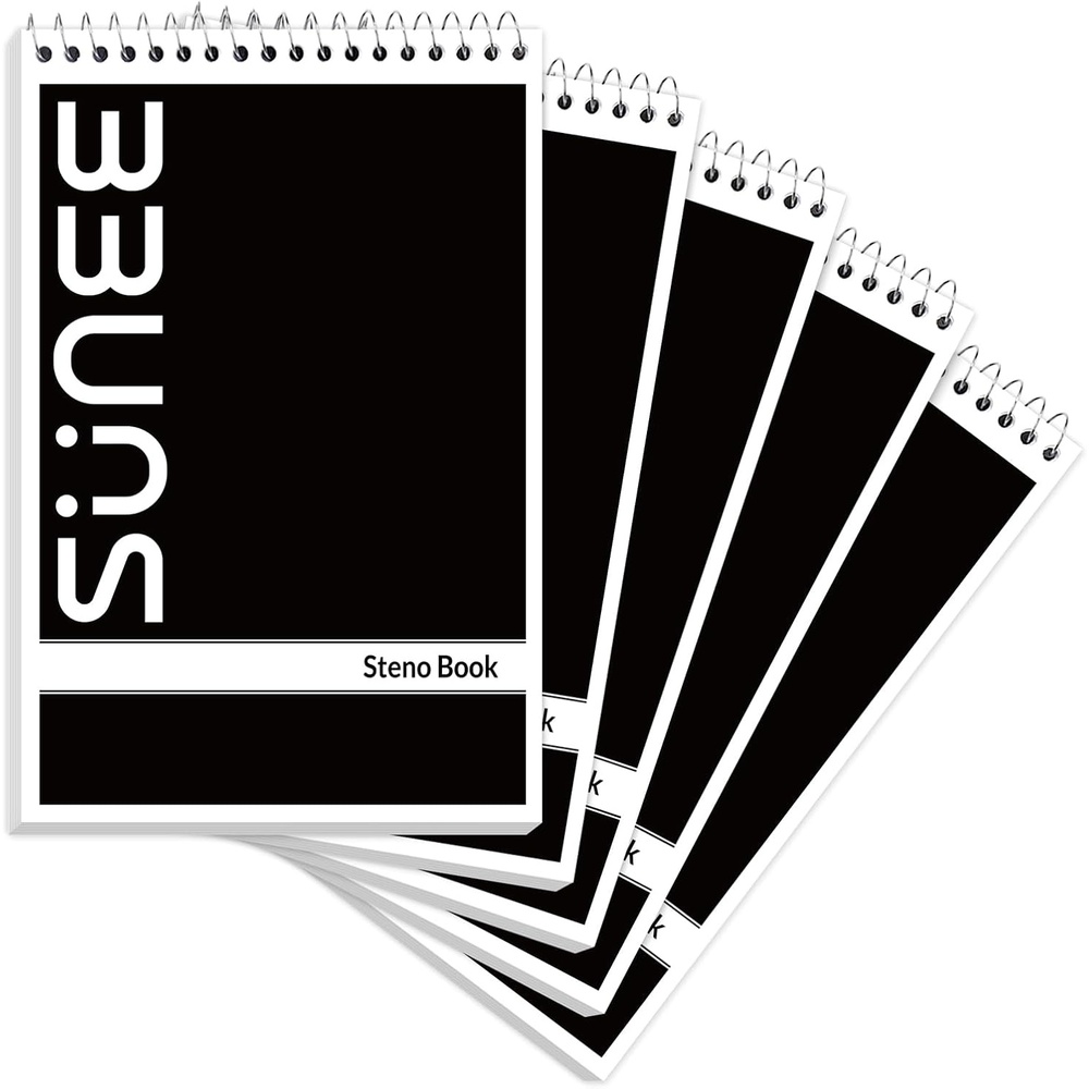 image:imageSUNEE 12 Pack Steno Pads 6x9 Gregg Rule 60 Sheets Spiral Notebook 6x9 White Paper Take Notes with Top Spiral Notebook for School University College Work Office Black5 Pack