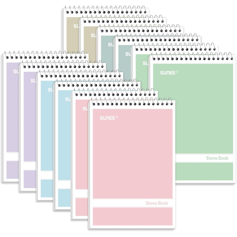 image:imageSUNEE 12 Pack Steno Pads 6x9 Inch Gregg Rule 60 Sheets 6 Assorted Color Top Spiral Notebook White Paper for School University College Work and Office