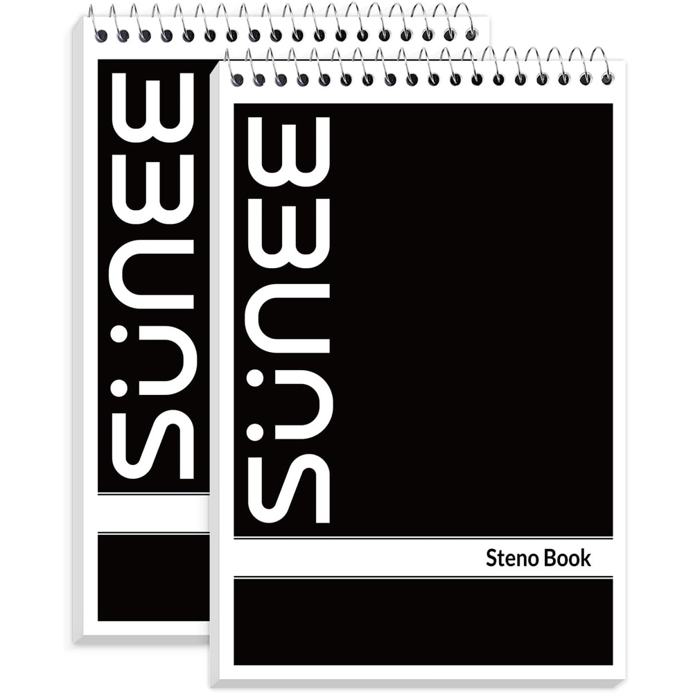 image:imageSUNEE 2 Pack Steno Pads 6x9 Gregg Rule 60 Sheets Spiral Notebook 6x9 White Paper Take Notes with Top Spiral Notebook for School University College Work Office YellowBlack