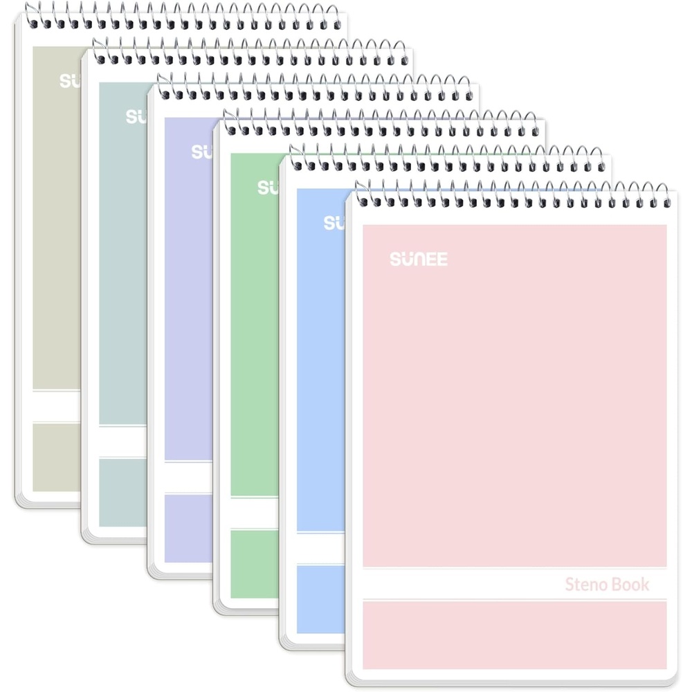 image:imageSUNEE Steno Pads 6x9 6 Pack Gregg Rule 60 Sheets 6 Assorted Color Spiral Notebook 6x9 White Paper Take Notes with Top Spiral Notebook for School University College Work Office