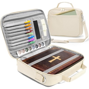 image:imageSUNEE Bible Cover for Women Large Bible Bag wShoulder Strap Carrying Book Case wPen Slots and Zippered Pocket Gift for Women amp Men Sage GreenBeige