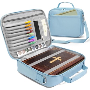 image:imageSUNEE Bible Cover for Women Large Bible Bag wShoulder Strap Carrying Book Case wPen Slots and Zippered Pocket Gift for Women amp Men Sage GreenBlue