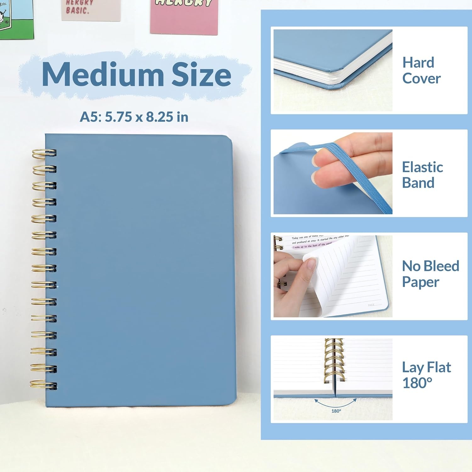 image:imageSUNEE Journaling Notebooks A5 Lined Spiral Notebook for Women 146 Pages College Ruled Hardcover Notebook for Work Note Taking Journaling and Office School Supplies A5 PinkHaze Blue