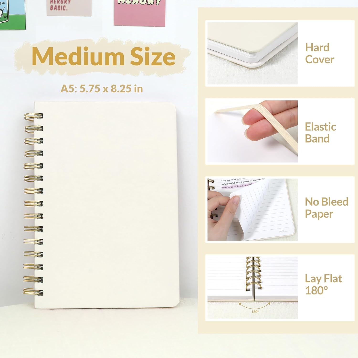 image:imageSUNEE Journaling Notebooks A5 Lined Spiral Notebook for Women 146 Pages College Ruled Hardcover Notebook for Work Note Taking Journaling and Office School Supplies A5 PinkBeige