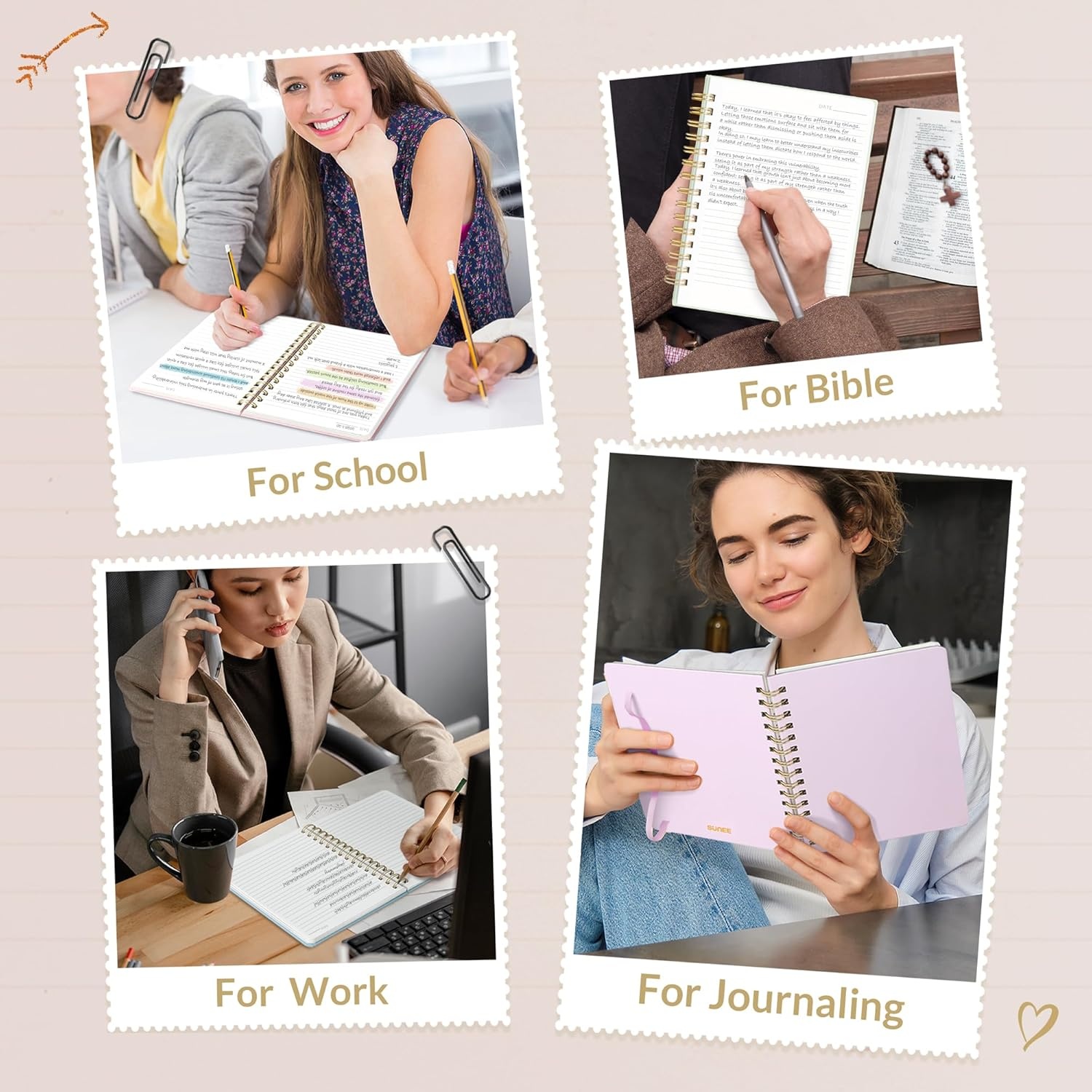 image:imageSUNEE Journaling Notebooks A5 Lined Spiral Notebook for Women 146 Pages College Ruled Hardcover Notebook for Work Note Taking Journaling and Office School Supplies A5 PinkBeige