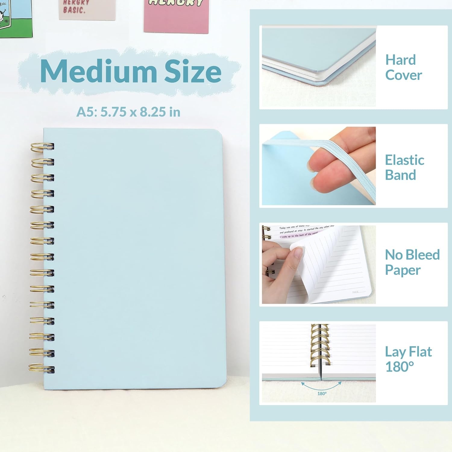 image:imageSUNEE Journaling Notebooks A5 Lined Spiral Notebook for Women 146 Pages College Ruled Hardcover Notebook for Work Note Taking Journaling and Office School Supplies A5 PinkBlue