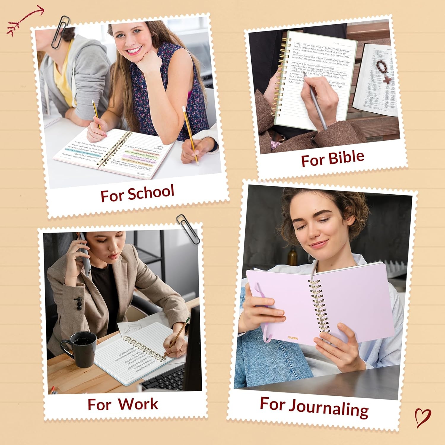 image:imageSUNEE Journaling Notebooks A5 Lined Spiral Notebook for Women 146 Pages College Ruled Hardcover Notebook for Work Note Taking Journaling and Office School Supplies A5 PinkBurgundy
