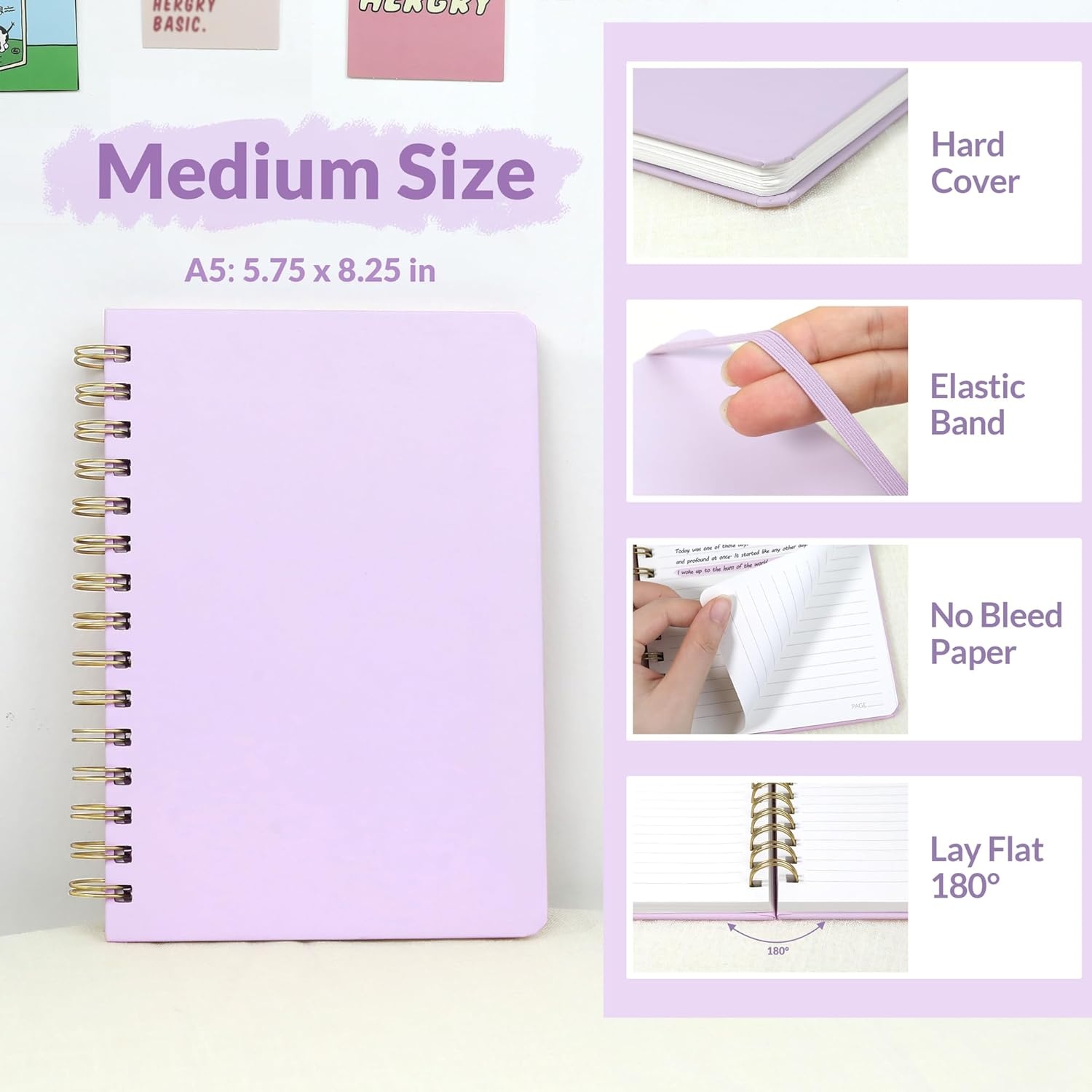 image:imageSUNEE Journaling Notebooks A5 Lined Spiral Notebook for Women 146 Pages College Ruled Hardcover Notebook for Work Note Taking Journaling and Office School Supplies A5 PinkPurple