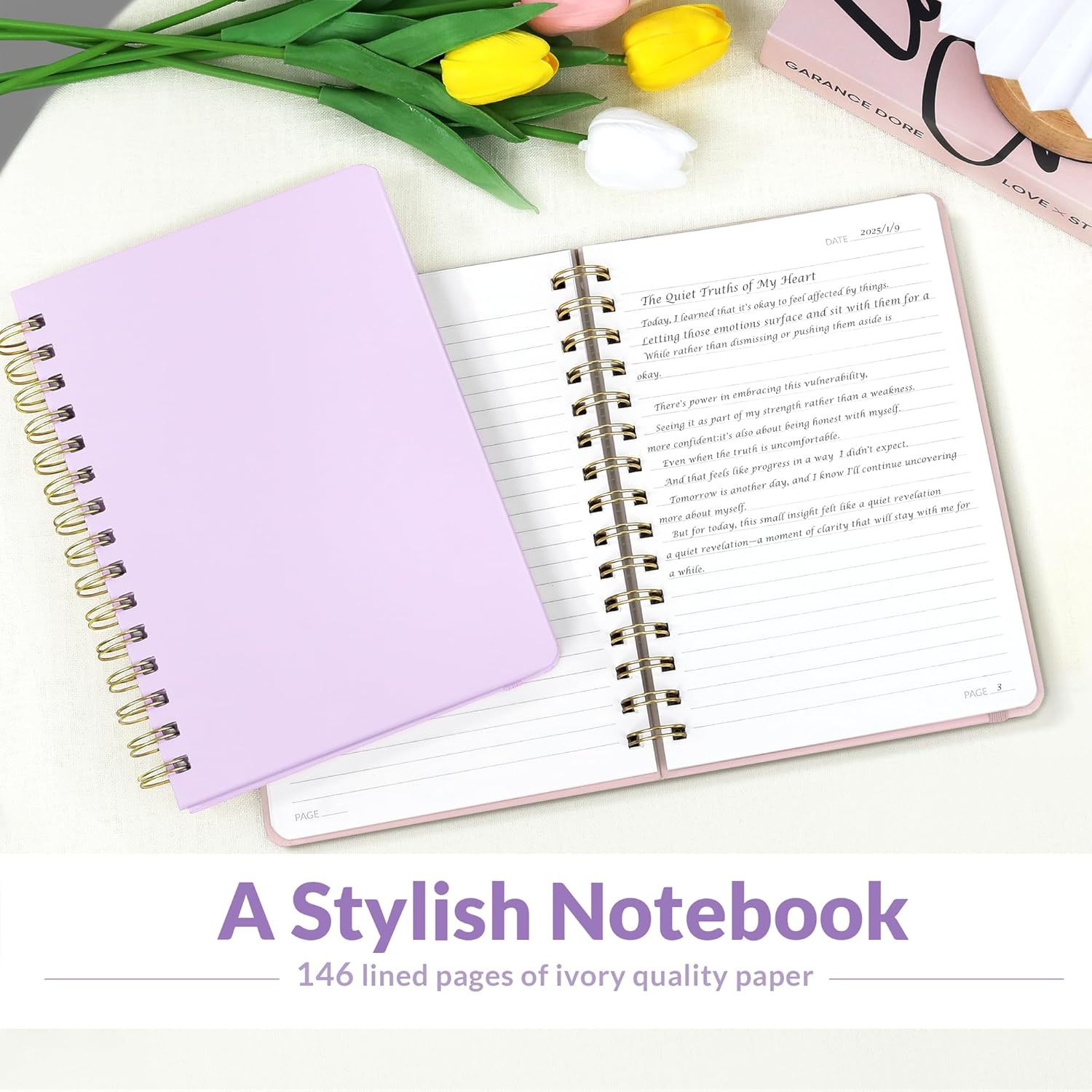 image:imageSUNEE Journaling Notebooks A5 Lined Spiral Notebook for Women 146 Pages College Ruled Hardcover Notebook for Work Note Taking Journaling and Office School Supplies A5 PinkPurple