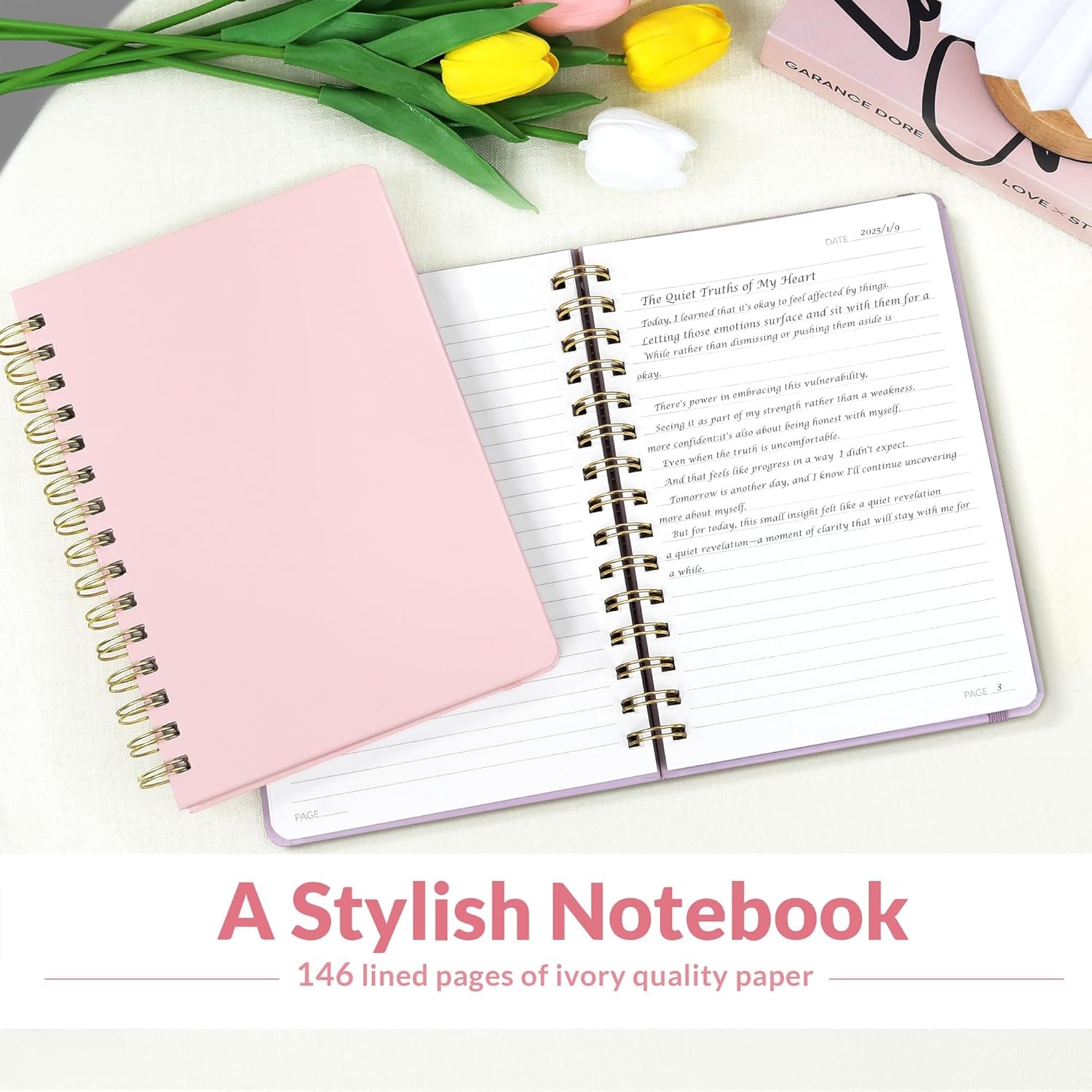 image:imageSUNEE Journaling Notebooks A5 Lined Spiral Notebook for Women 146 Pages College Ruled Hardcover Notebook for Work Note Taking Journaling and Office School Supplies A5 PinkPink