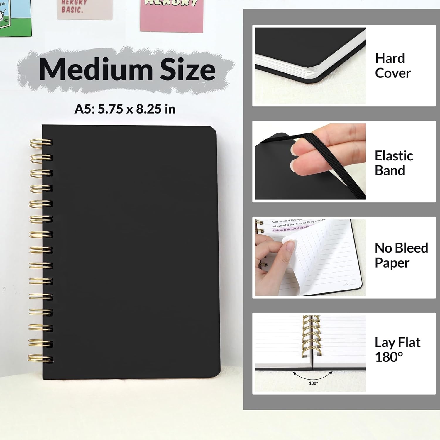 image:imageSUNEE Journaling Notebooks A5 Lined Spiral Notebook for Women 146 Pages College Ruled Hardcover Notebook for Work Note Taking Journaling and Office School Supplies A5 PinkBlack