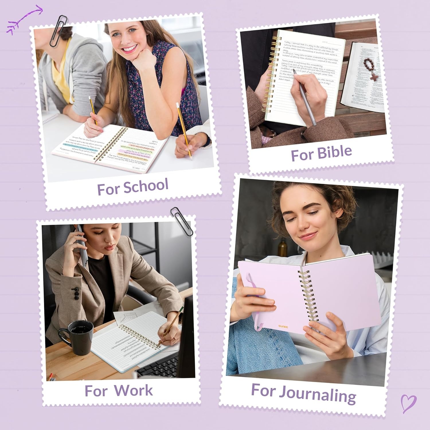 image:imageSUNEE Journaling Notebooks A5 Lined Spiral Notebook for Women 146 Pages College Ruled Hardcover Notebook for Work Note Taking Journaling and Office School Supplies A5 PinkPurple