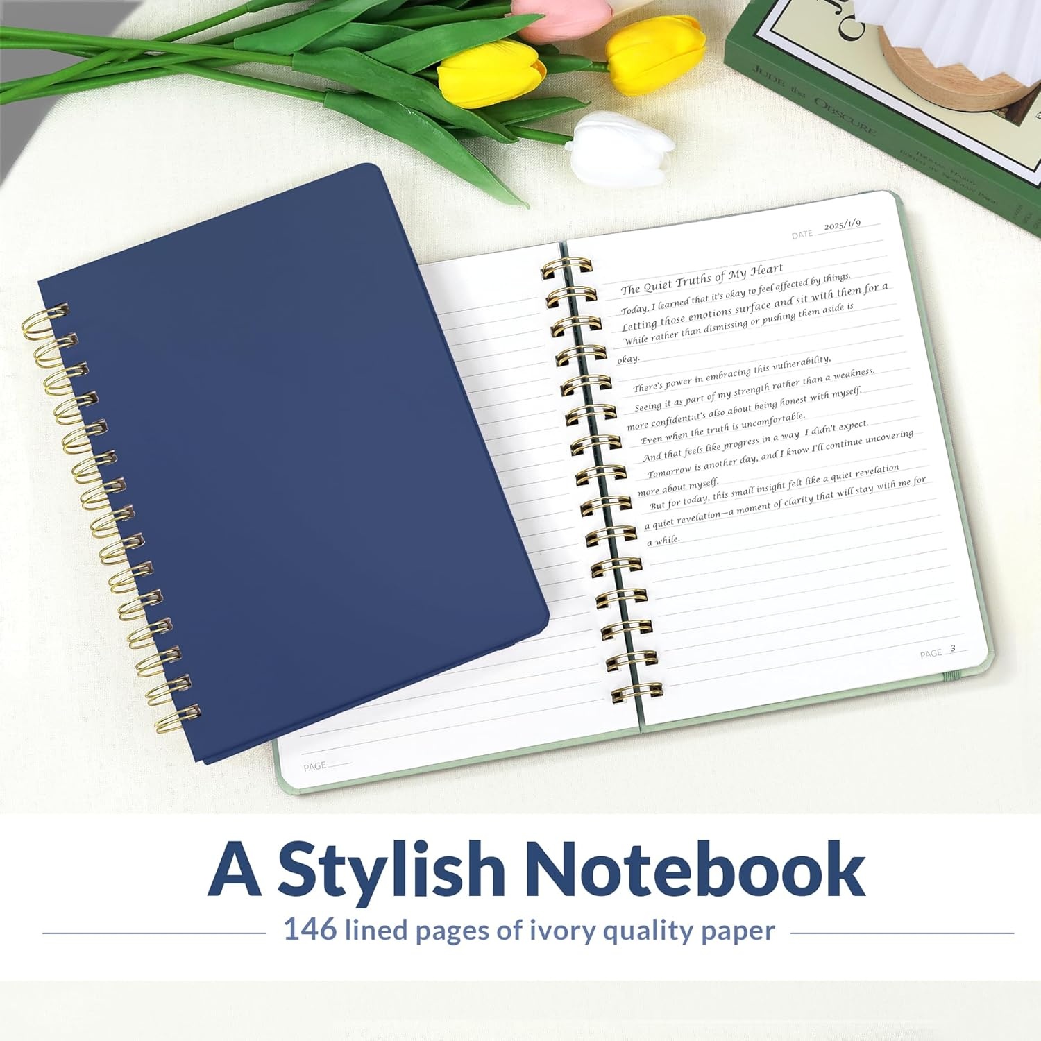 image:imageSUNEE Journaling Notebooks A5 Lined Spiral Notebook for Women 146 Pages College Ruled Hardcover Notebook for Work Note Taking Journaling and Office School Supplies A5 PinkNavy Blue