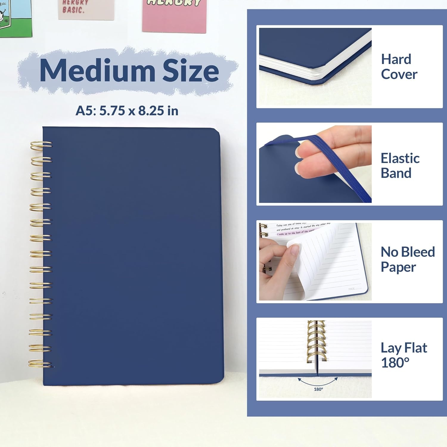 image:imageSUNEE Journaling Notebooks A5 Lined Spiral Notebook for Women 146 Pages College Ruled Hardcover Notebook for Work Note Taking Journaling and Office School Supplies A5 PinkNavy Blue