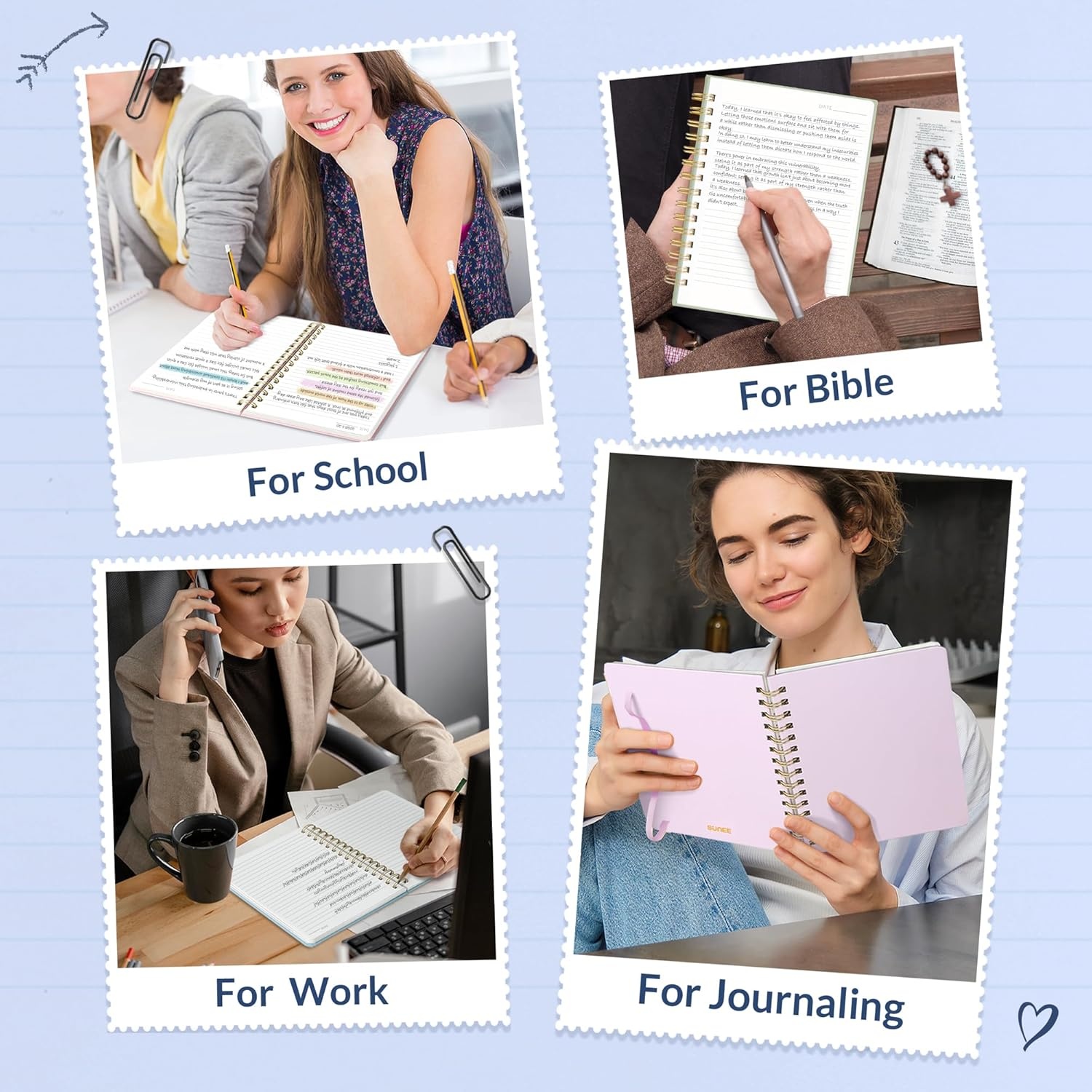 image:imageSUNEE Journaling Notebooks A5 Lined Spiral Notebook for Women 146 Pages College Ruled Hardcover Notebook for Work Note Taking Journaling and Office School Supplies A5 PinkNavy Blue