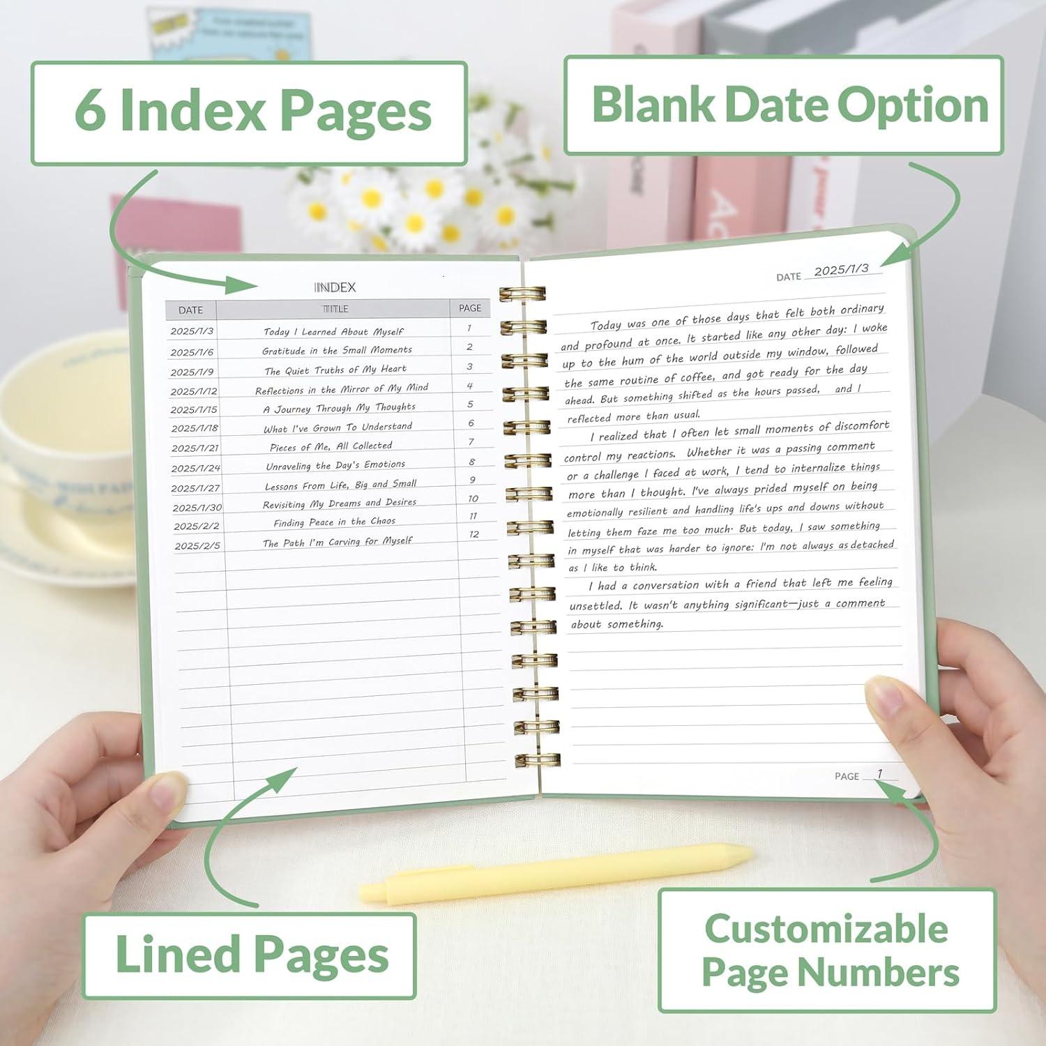 image:imageSUNEE Journaling Notebooks A5 Lined Spiral Notebook for Women 146 Pages College Ruled Hardcover Notebook for Work Note Taking Journaling and Office School Supplies A5 PinkSage Green