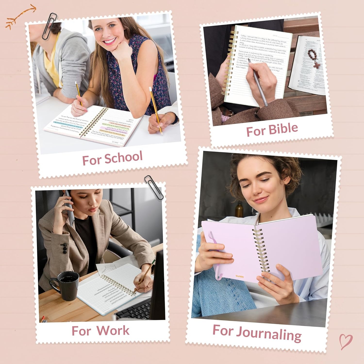 image:imageSUNEE Journaling Notebooks A5 Lined Spiral Notebook for Women 146 Pages College Ruled Hardcover Notebook for Work Note Taking Journaling and Office School Supplies A5 PinkPink