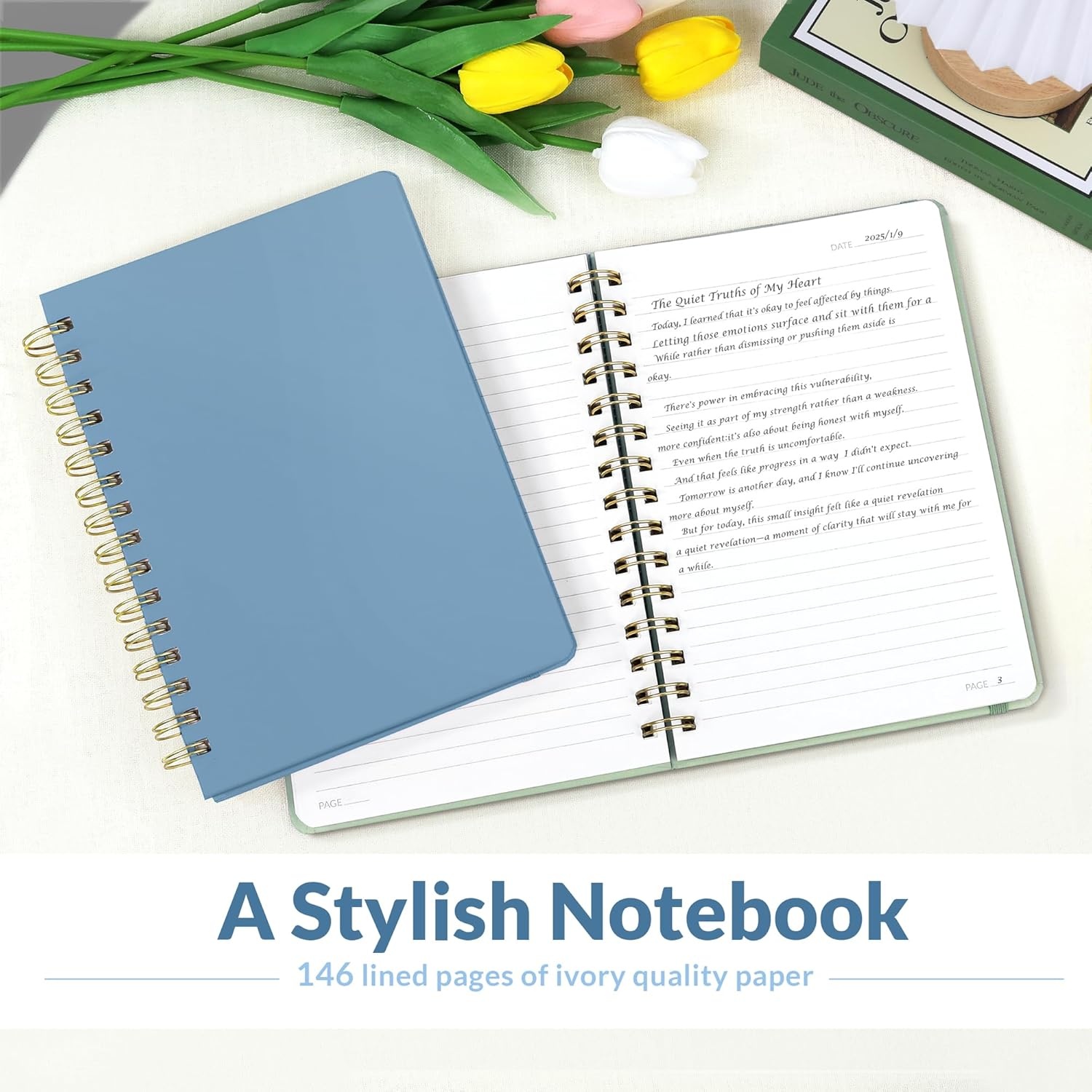 image:imageSUNEE Journaling Notebooks A5 Lined Spiral Notebook for Women 146 Pages College Ruled Hardcover Notebook for Work Note Taking Journaling and Office School Supplies A5 PinkHaze Blue