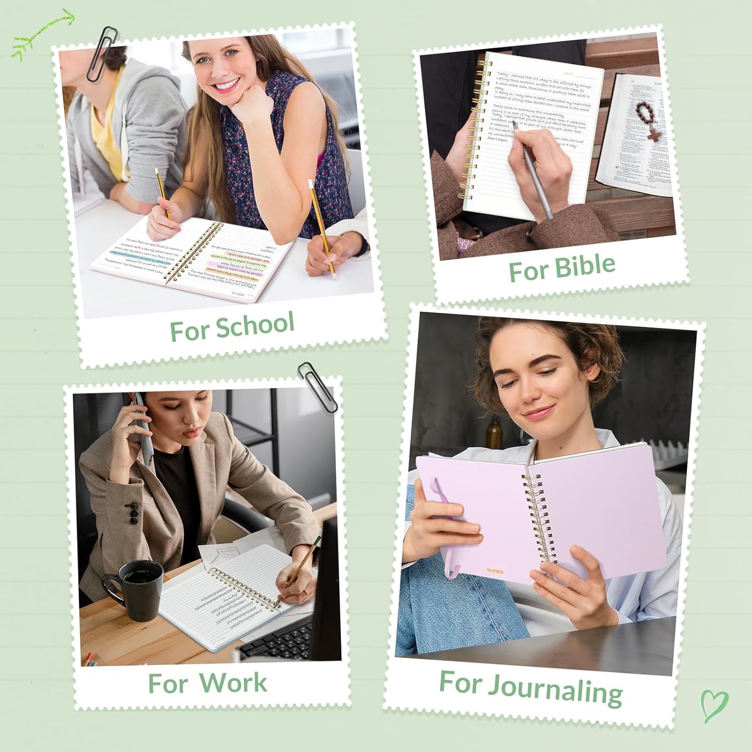 image:imageSUNEE Journaling Notebooks A5 Lined Spiral Notebook for Women 146 Pages College Ruled Hardcover Notebook for Work Note Taking Journaling and Office School Supplies A5 PinkSage Green