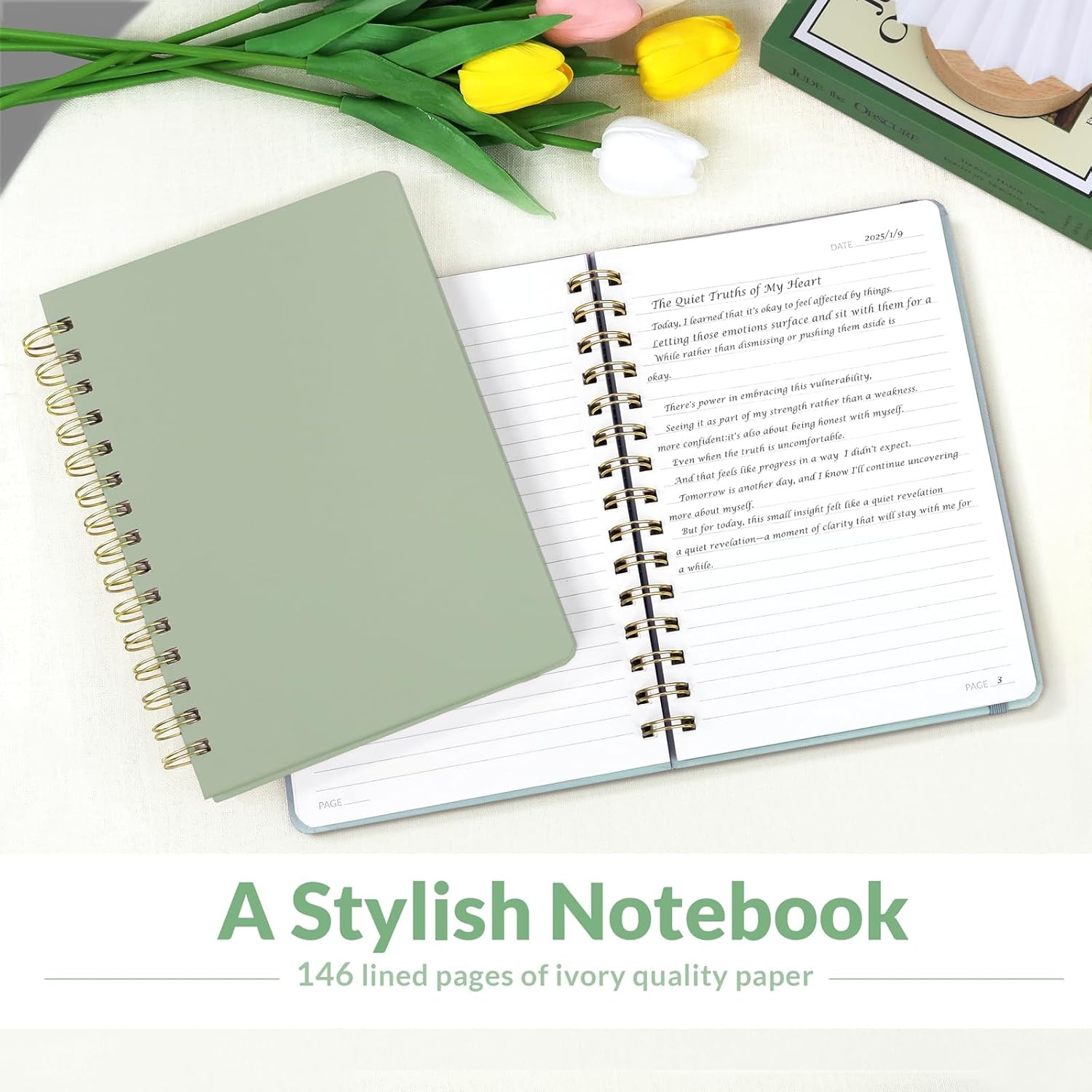 image:imageSUNEE Journaling Notebooks A5 Lined Spiral Notebook for Women 146 Pages College Ruled Hardcover Notebook for Work Note Taking Journaling and Office School Supplies A5 PinkSage Green