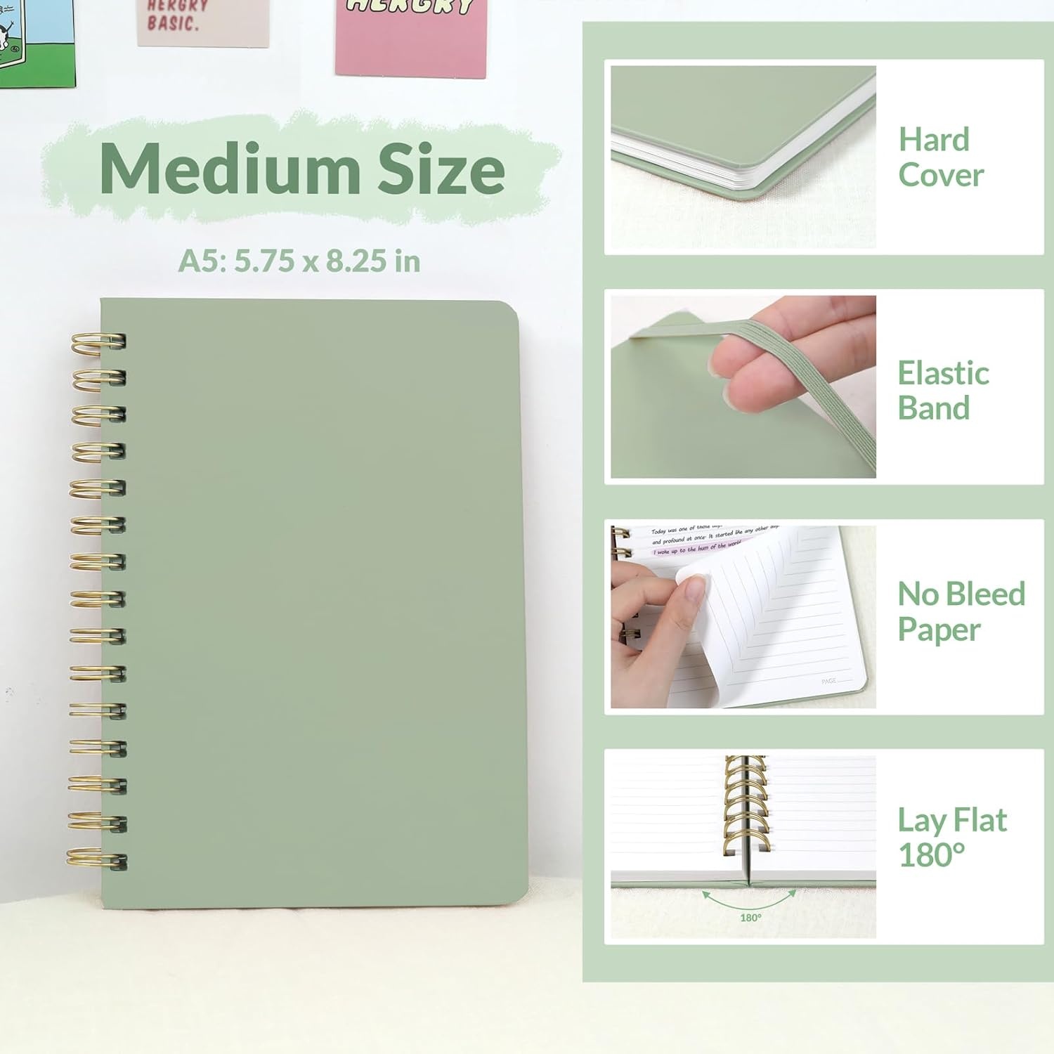 image:imageSUNEE Journaling Notebooks A5 Lined Spiral Notebook for Women 146 Pages College Ruled Hardcover Notebook for Work Note Taking Journaling and Office School Supplies A5 PinkSage Green