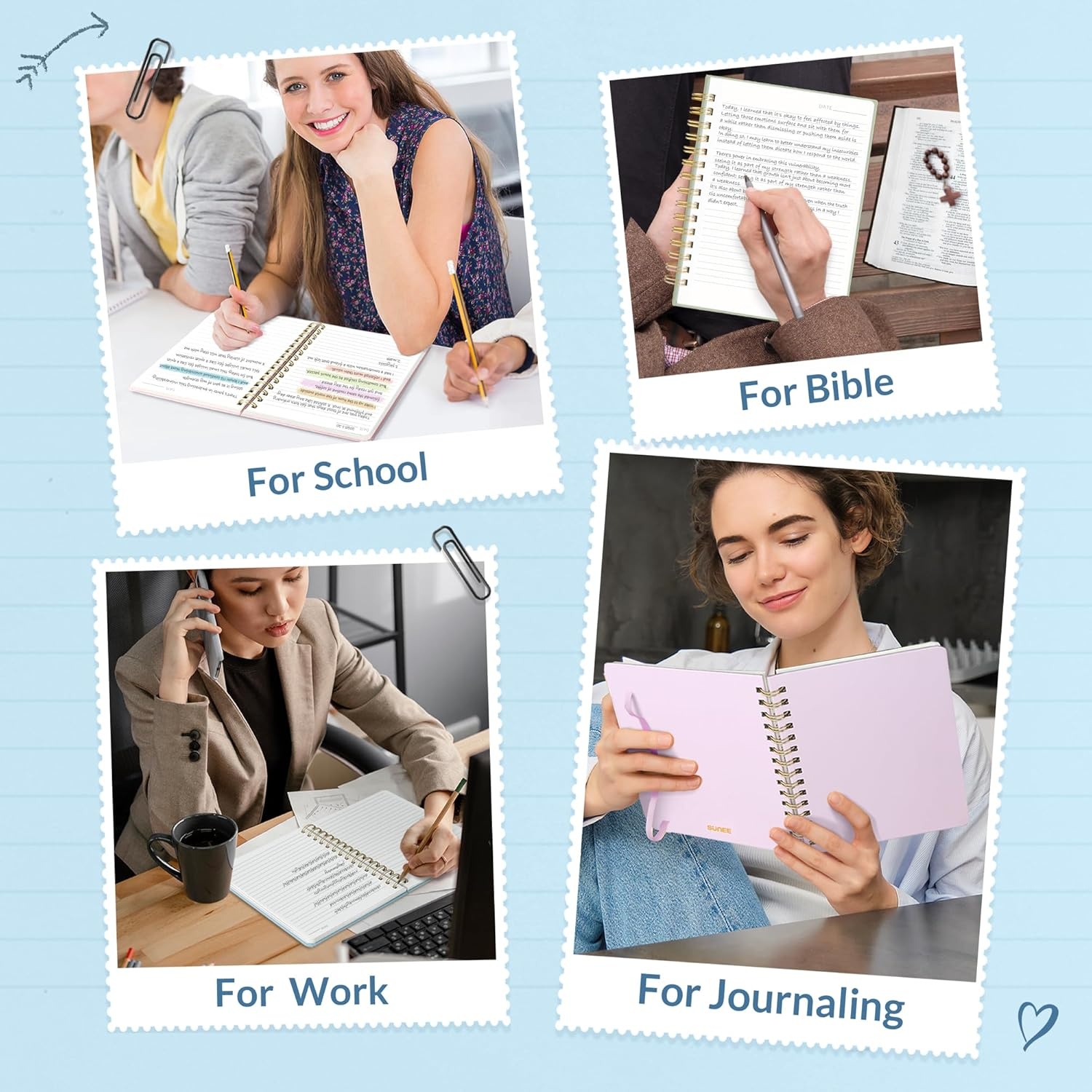 image:imageSUNEE Journaling Notebooks A5 Lined Spiral Notebook for Women 146 Pages College Ruled Hardcover Notebook for Work Note Taking Journaling and Office School Supplies A5 PinkHaze Blue