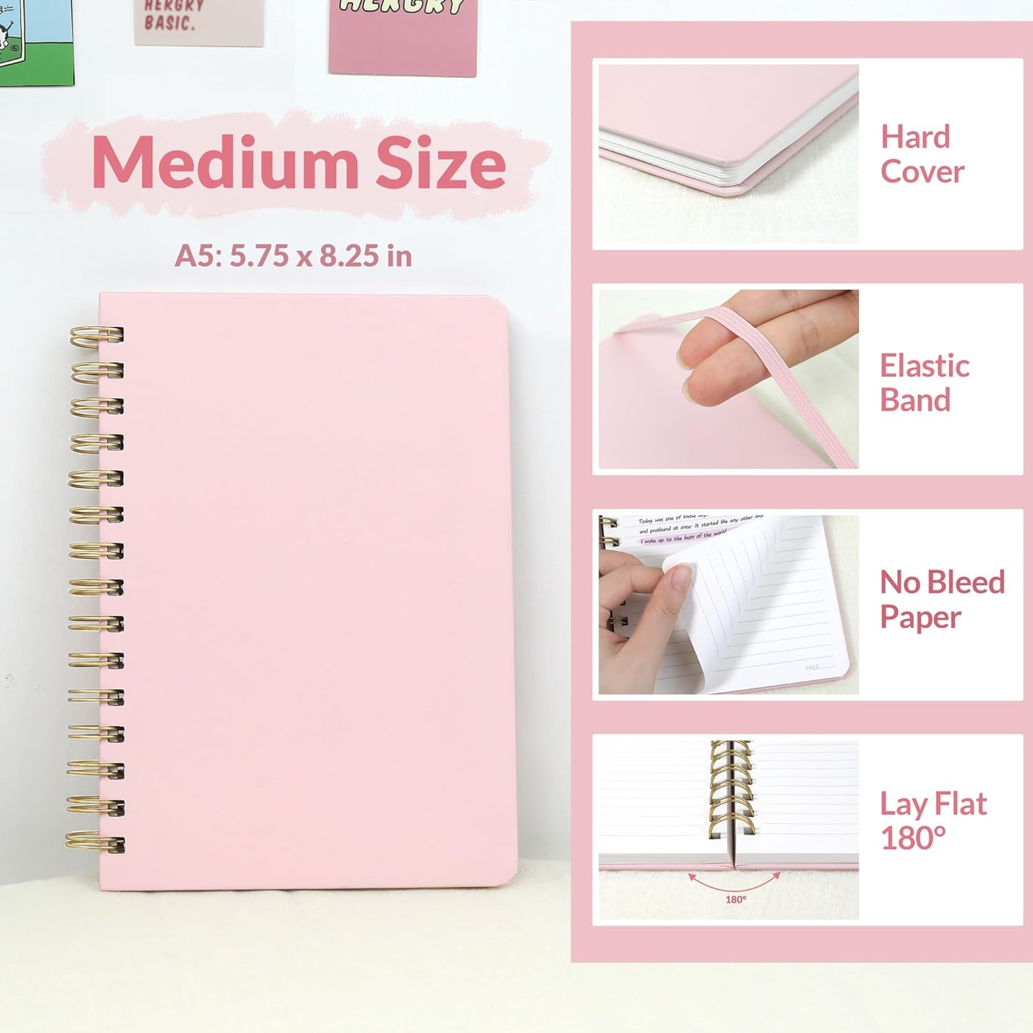image:imageSUNEE Journaling Notebooks A5 Lined Spiral Notebook for Women 146 Pages College Ruled Hardcover Notebook for Work Note Taking Journaling and Office School Supplies A5 PinkPink