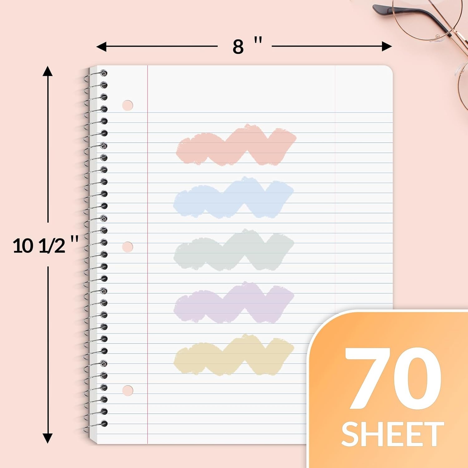 image:imageSUNEE Spiral Notebooks 6 Pack 1Subject College Ruled Paper 8 x 1012 70 Sheets per Notebook Assorted Pastel Colors Spiral Notebooks for School6
