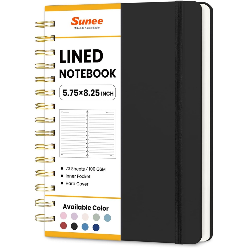 image:imageSUNEE Journaling Notebooks A5 Lined Spiral Notebook for Women 146 Pages College Ruled Hardcover Notebook for Work Note Taking Journaling and Office School Supplies A5 PinkBlack
