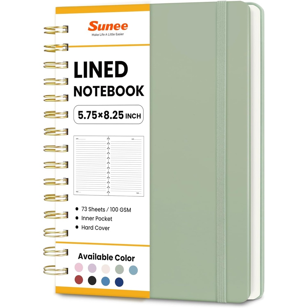 image:imageSUNEE Journaling Notebooks A5 Lined Spiral Notebook for Women 146 Pages College Ruled Hardcover Notebook for Work Note Taking Journaling and Office School Supplies A5 PinkSage Green