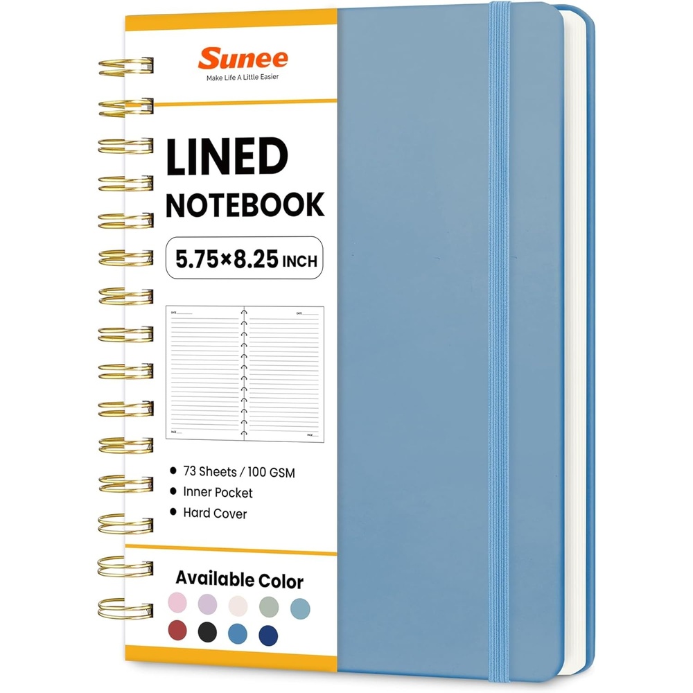 image:imageSUNEE Journaling Notebooks A5 Lined Spiral Notebook for Women 146 Pages College Ruled Hardcover Notebook for Work Note Taking Journaling and Office School Supplies A5 PinkHaze Blue