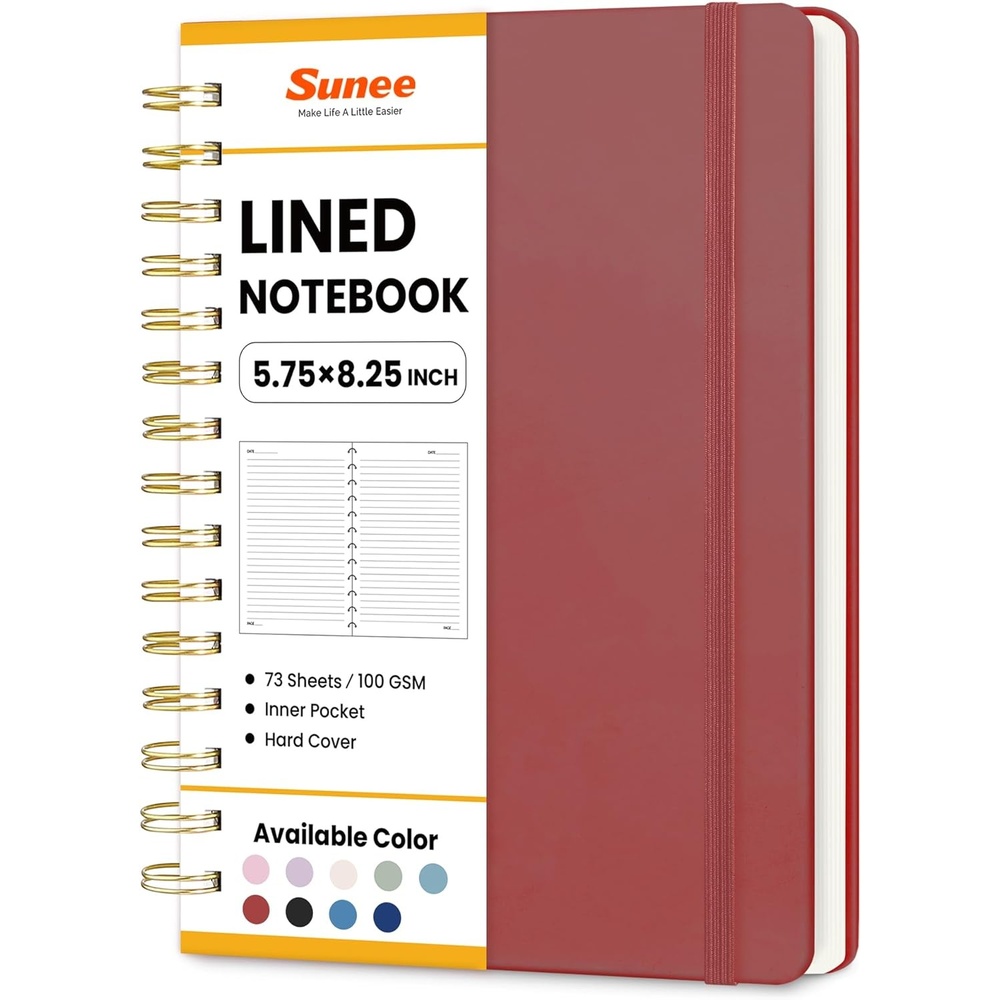 image:imageSUNEE Journaling Notebooks A5 Lined Spiral Notebook for Women 146 Pages College Ruled Hardcover Notebook for Work Note Taking Journaling and Office School Supplies A5 PinkBurgundy