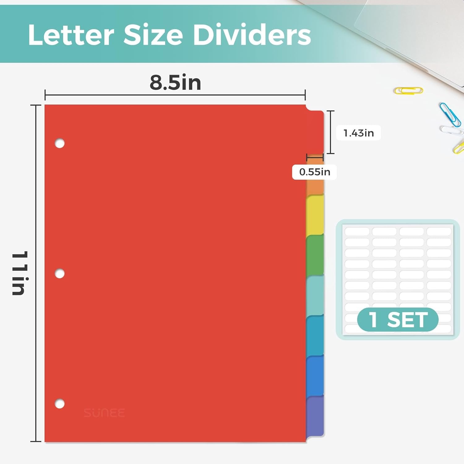 image:imageSUNEE 8 Tab Binder DividersPlastic Dividers for 3 Ring Binder3 Ring Binder Dividers with Tabs for School Office Home SuppliesBright Color 2 Set1