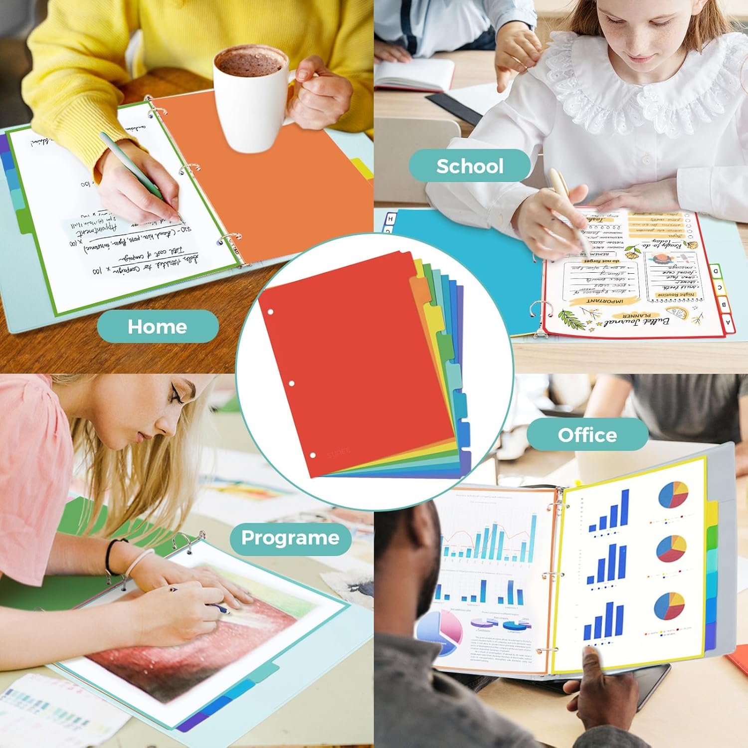 image:imageSUNEE 8 Tab Binder DividersPlastic Dividers for 3 Ring Binder3 Ring Binder Dividers with Tabs for School Office Home SuppliesBright Color 2 Set2