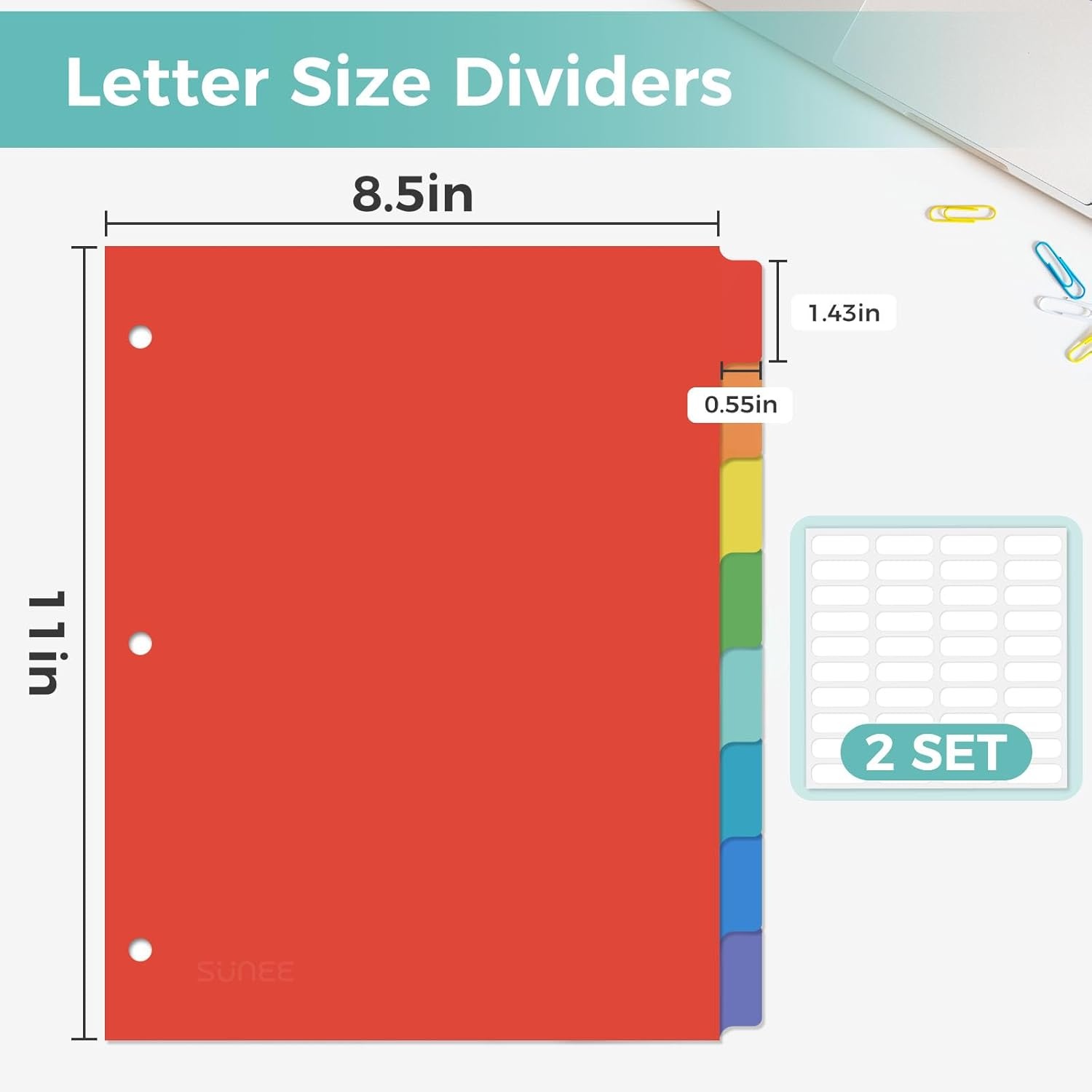 image:imageSUNEE 8 Tab Binder DividersPlastic Dividers for 3 Ring Binder3 Ring Binder Dividers with Tabs for School Office Home SuppliesBright Color 2 Set2