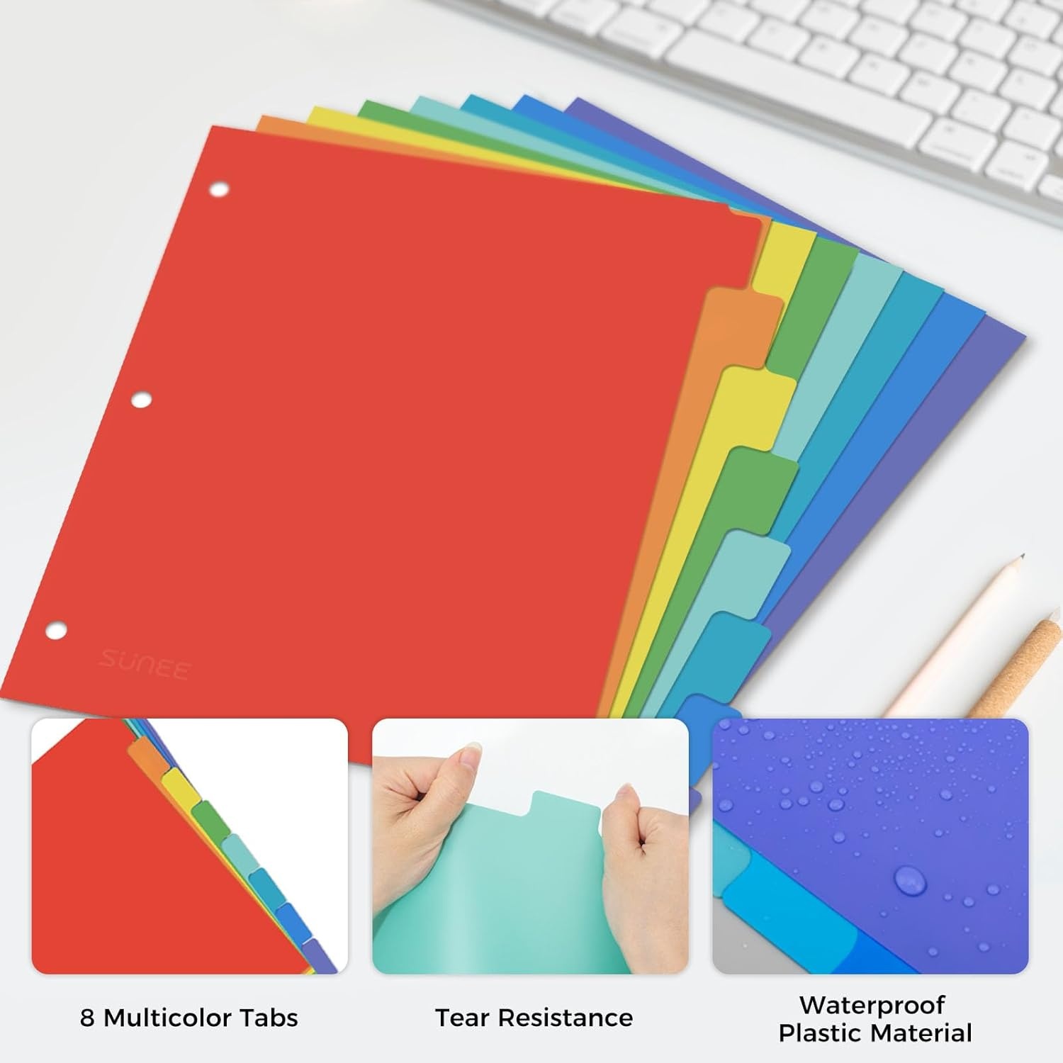 image:imageSUNEE 8 Tab Binder DividersPlastic Dividers for 3 Ring Binder3 Ring Binder Dividers with Tabs for School Office Home SuppliesBright Color 2 Set2