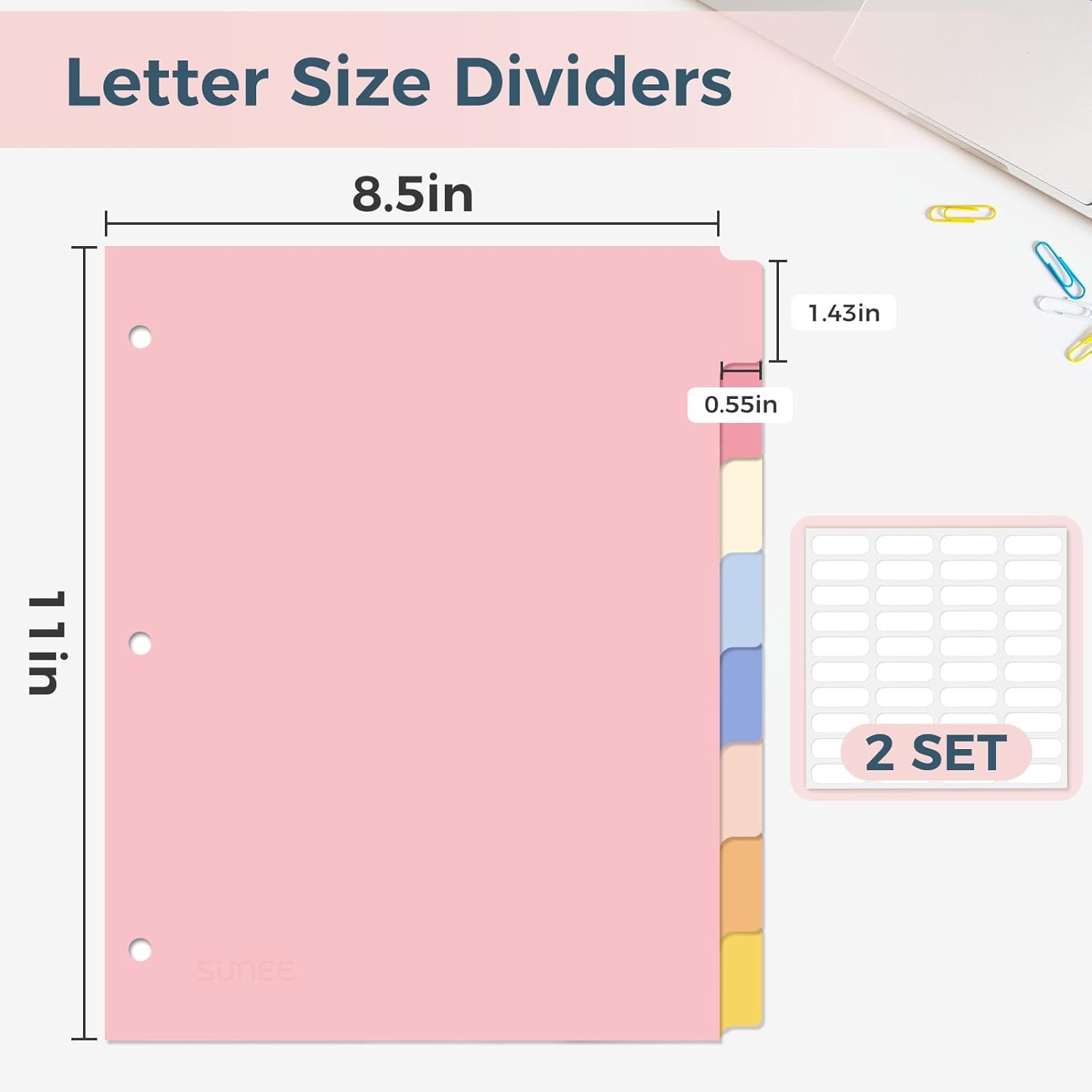 image:imageSUNEE 8 Tab Binder DividersPlastic Dividers for 3 Ring Binder3 Ring Binder Dividers with Tabs for School Office Home SuppliesPastel Color 5 Set2
