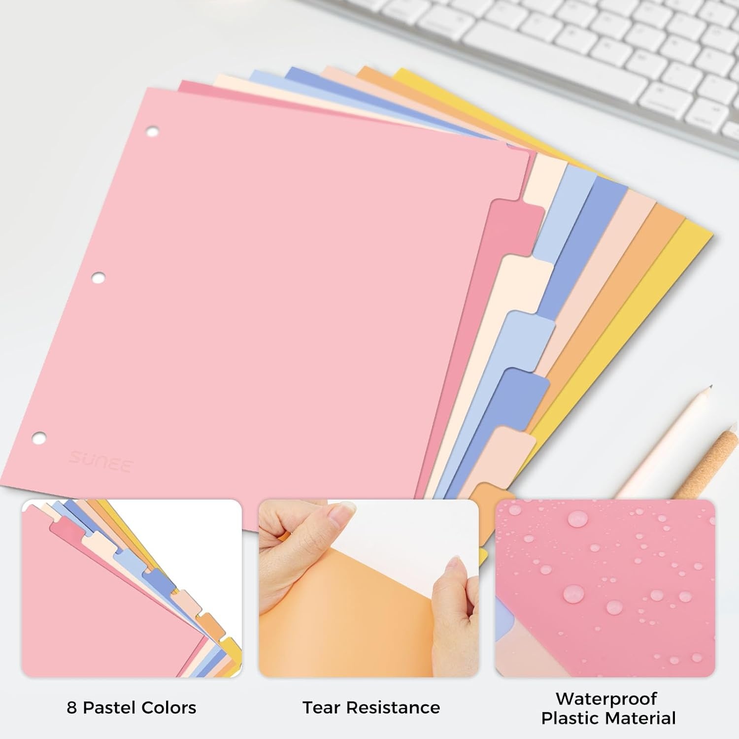 image:imageSUNEE 8 Tab Binder DividersPlastic Dividers for 3 Ring Binder3 Ring Binder Dividers with Tabs for School Office Home SuppliesPastel Color 5 Set2