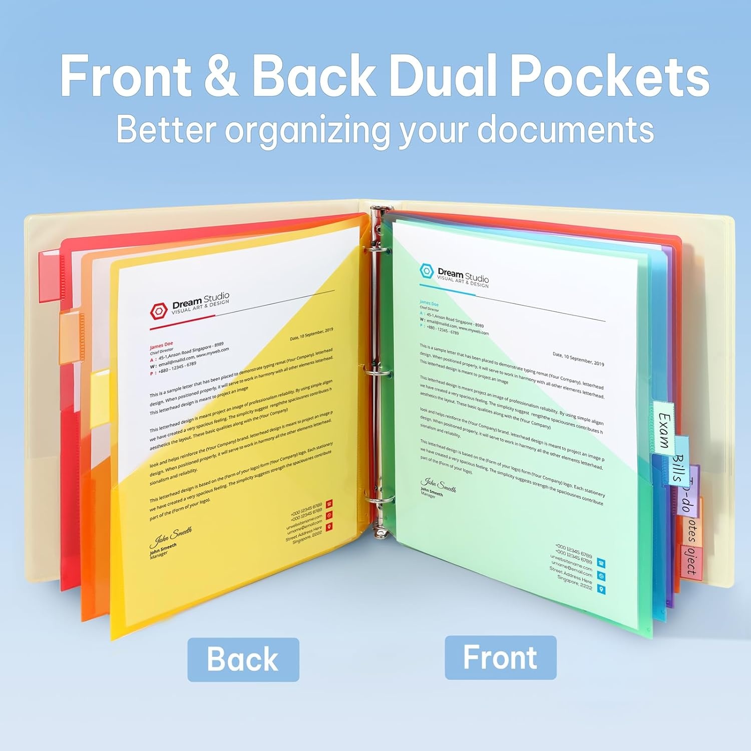 image:imageSUNEE 8 Tab Dividers with Pockets Plastic Dividers for 3 Ring Binder Subject Dividers with 2 Pockets Binder Dividers for School Office Home Supplies Multicolor 1 Set2