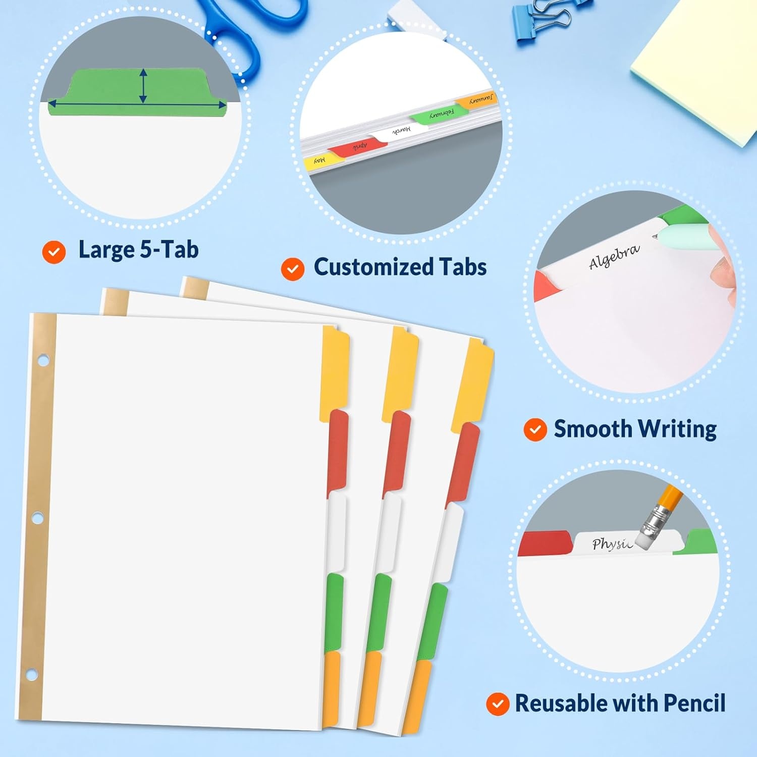 image:imageSUNEE Binder Dividers with Tabs for 3 Ring Binder 85 x 11 Paper White Binder Dividers Blank with 8 Tabs 4 Sets Page Dividers for School Office and Home 32 Dividers5 Color Tab 20 Set