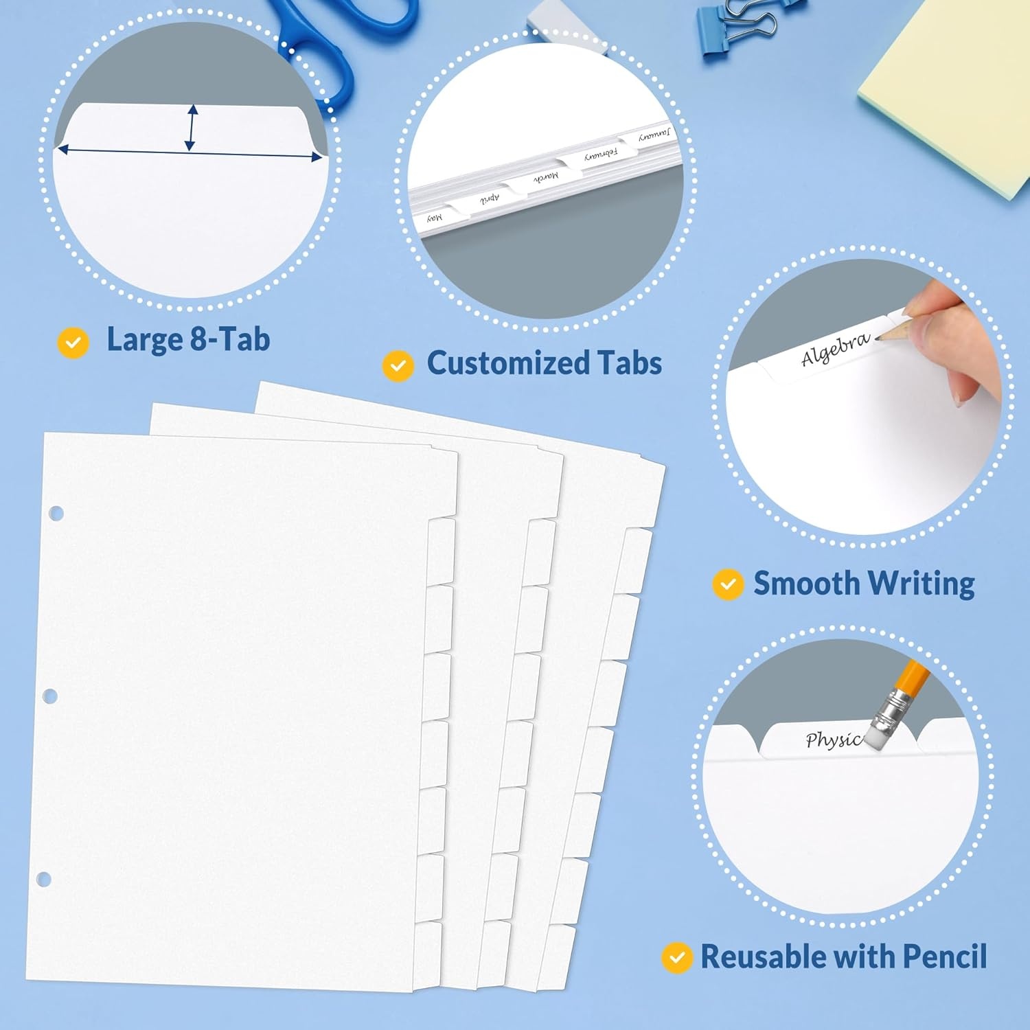 image:imageSUNEE Binder Dividers with Tabs for 3 Ring Binder 85 x 11 Paper White Binder Dividers Blank with 8 Tabs 4 Sets Page Dividers for School Office and Home 32 Dividers8 Tab 12 Set