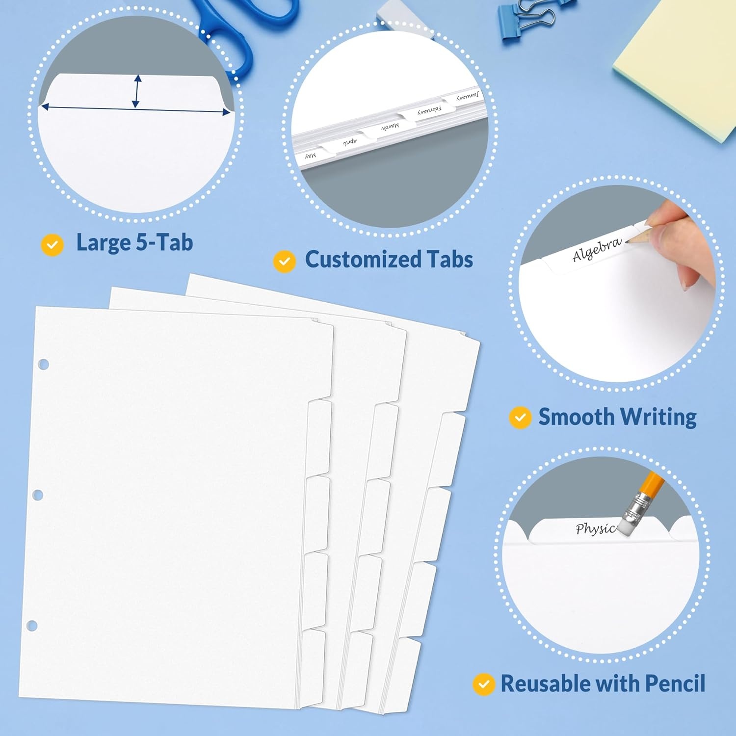 image:imageSUNEE Binder Dividers with Tabs for 3 Ring Binder 85 x 11 Paper White Binder Dividers Blank with 8 Tabs 4 Sets Page Dividers for School Office and Home 32 Dividers5 Tab 20 Set